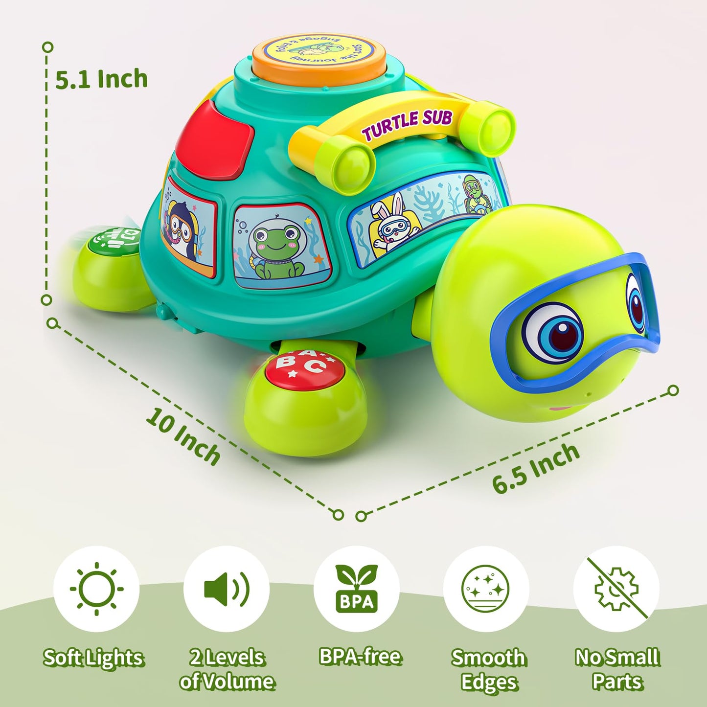 ToddlerCley Musical Turtle Baby Toys 6-12 Months, Bilingual Educational Crawling Toys 7 8 9 10 Months, Light up Infants Tummy Toy with Sound, Number, Letters, Gifts Present for Baby 4 5 6 12 Month