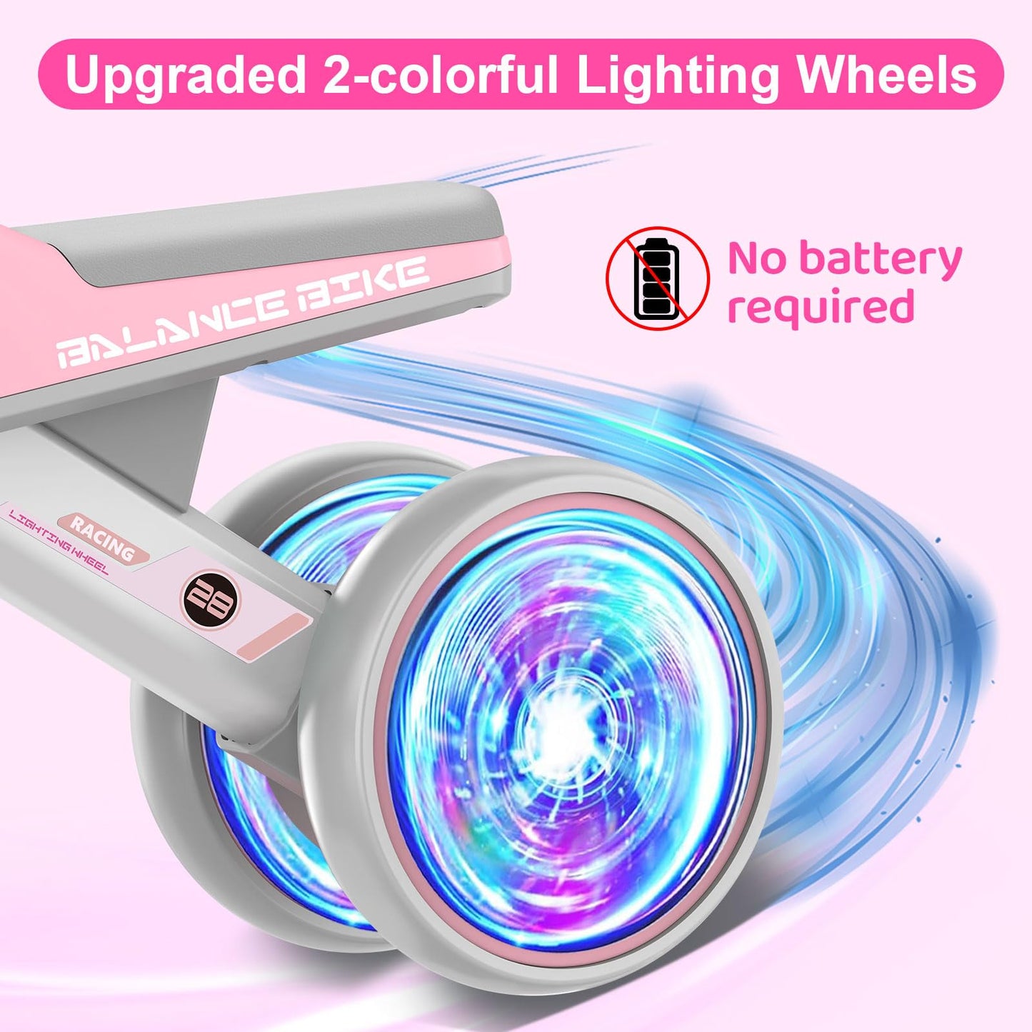 ESPRAY Colorful Lighting Baby Balance Bike Toys for 1 Year Old Girls Gifts, Toddler First Bike 12-24 Months with Adjustable Soft Seat, 4 Silent Wheels Ride on Toy, Perfect First Birthday Gift
