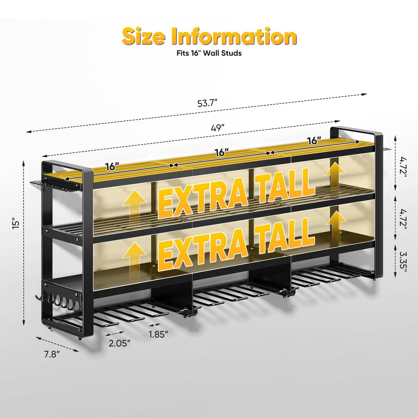 POKIPO 49" W Large Power Tool Organizer Wall Mount, 4 Layer Heavy Duty Loads 800 lbs, Tool Storage Rack Holds 12 Cordless Drills, Large Capacity Battery Holder for Garage, Gift for Men