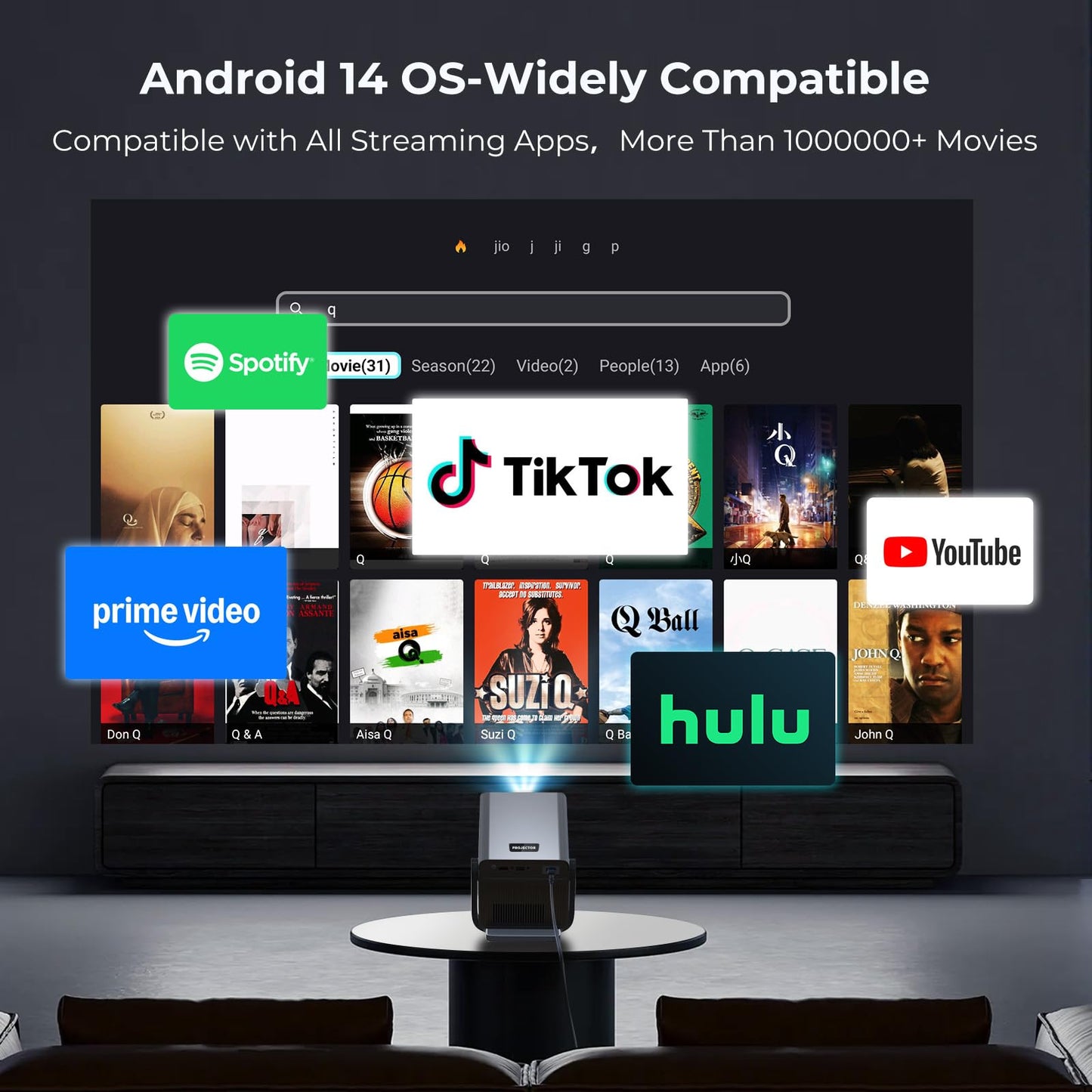 [Native 1080P/4k 8k Input/2000 ANSI/AI Vision] UHD Projector with Android 14 OS Smart Video Projector Compatible with Netflix YouTube Dolby Atmos AI Auto Focus & Keystone & Obstacle Avoidance