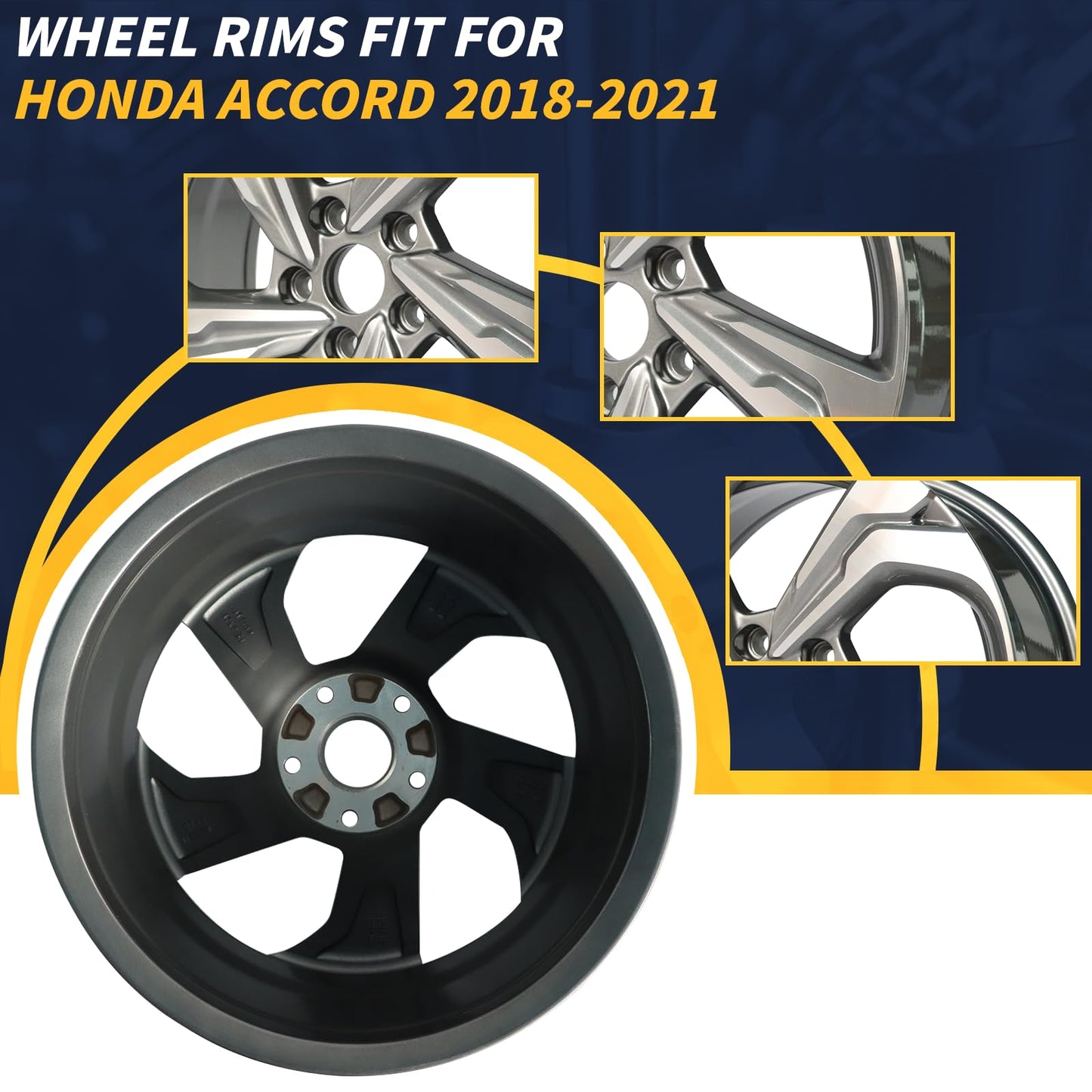 LUNEGUE 17x7.5" 17 Inch Aluminum Alloy Wheel Rims Fit for Honda Accord 2018 2019 2020 2021, Direct Fit, OE Specs Single Replacement Rim