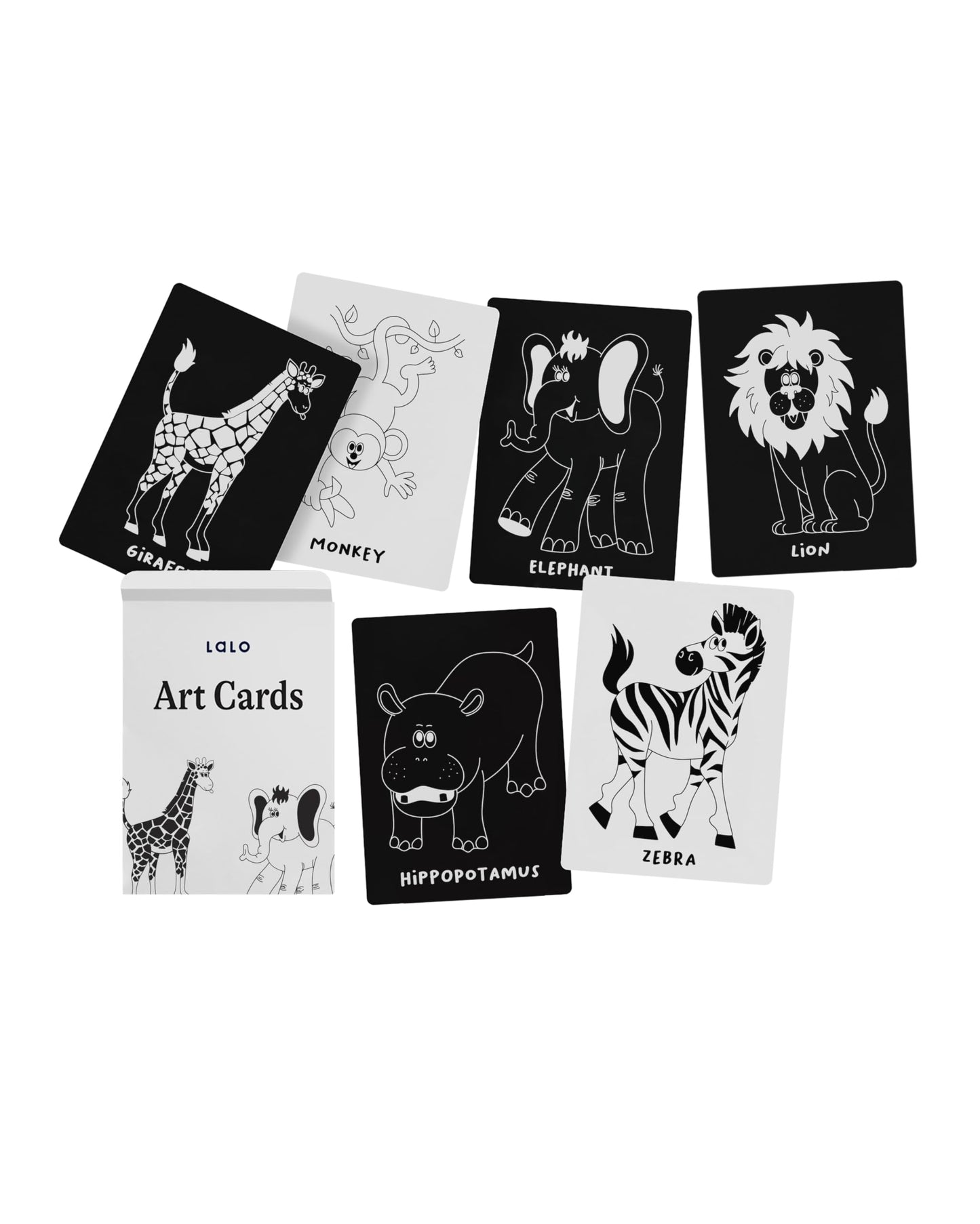 Lalo Art Cards - Set of 6 High Contrast Baby Cards for Infants - Printed with Soy-Based Ink, Lead & Phthalate-Free - Newborn Brain Development Toys - Safari Animals