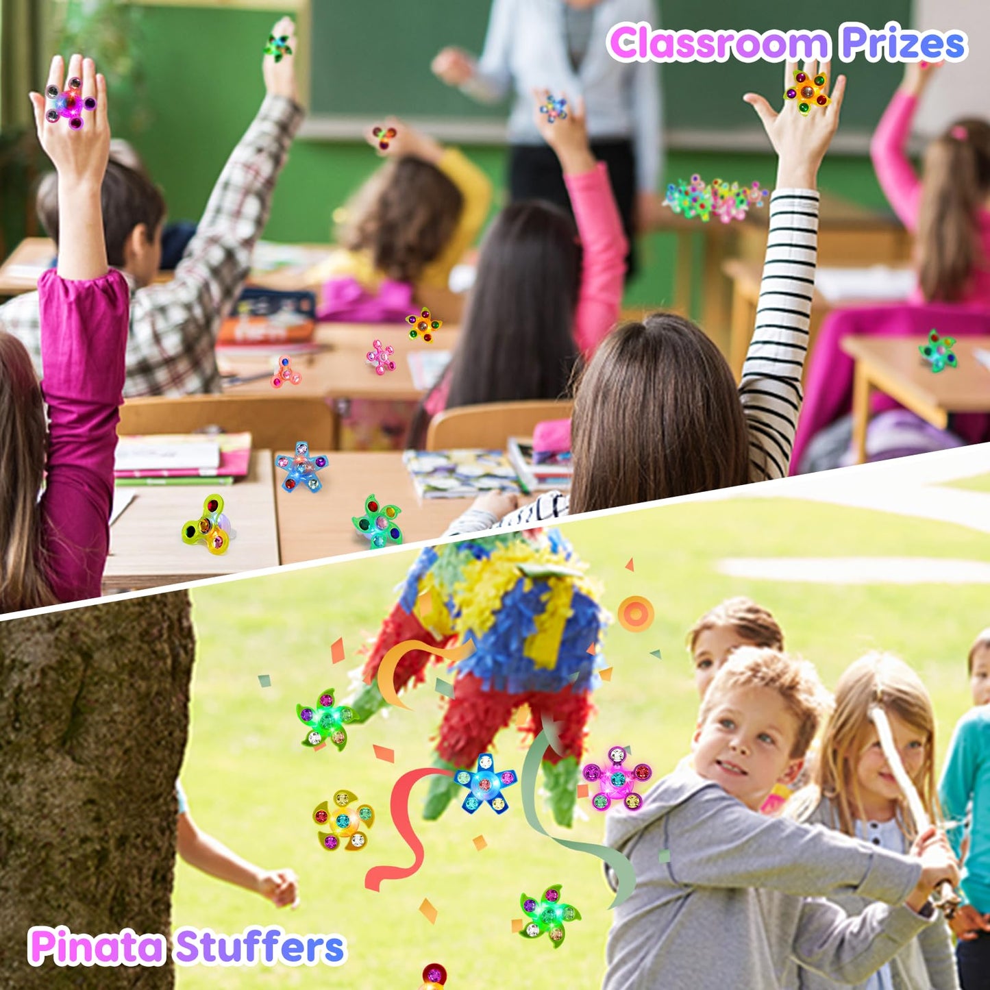 24PCS LED Light Up Fidget Spinner Rings Glow Party Favors Bulk for Kids 4-8 8-12 Goodie Treat Bag Stuffers Pinata Fillers Carnival Prizes Classroom Treasure Box Toys Birthday Return Gifts for Boy Girl