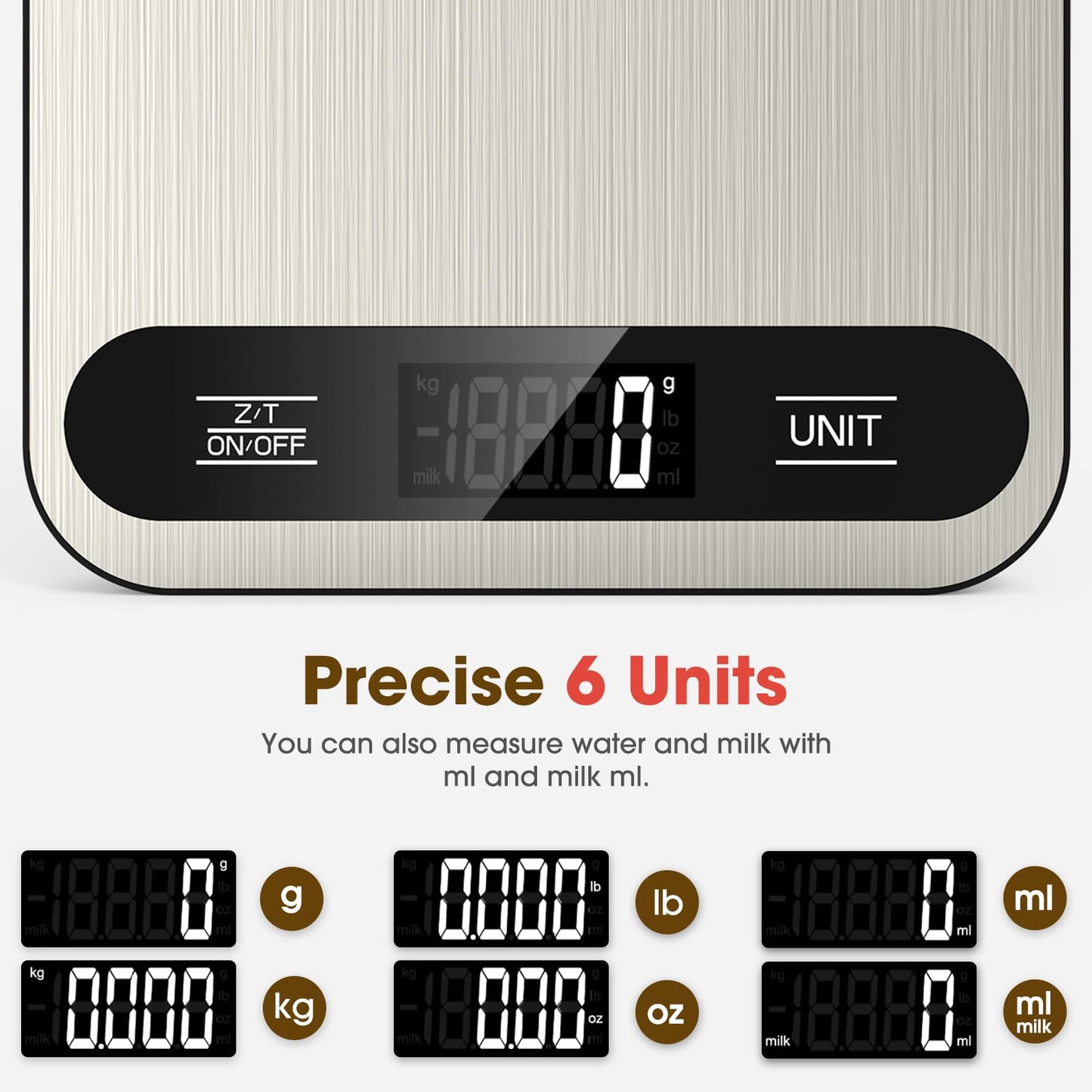 Mik-Nana Food Scale, 22lb Digital Kitchen Scale with 6 Units Tare Function & LCD Display, Stainless Steel Weight Grams and Ounces for Baking, Cooking and Meal Prep (Batteries Included)