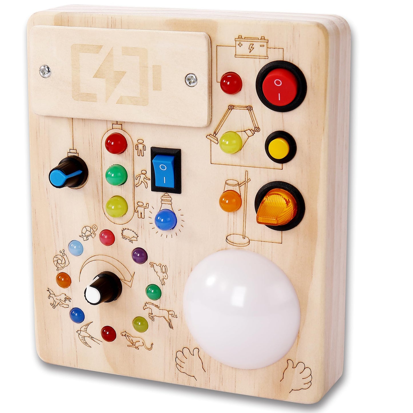 JOYKEKE Montessori Wooden Busy Board Activity Board with Tap Clap Light, Safe Durable Sensory Educational Toy for 1-4 Year Olds, Build Fine Motor & Hand-Eye Coordination for Toddler Boys & Girls