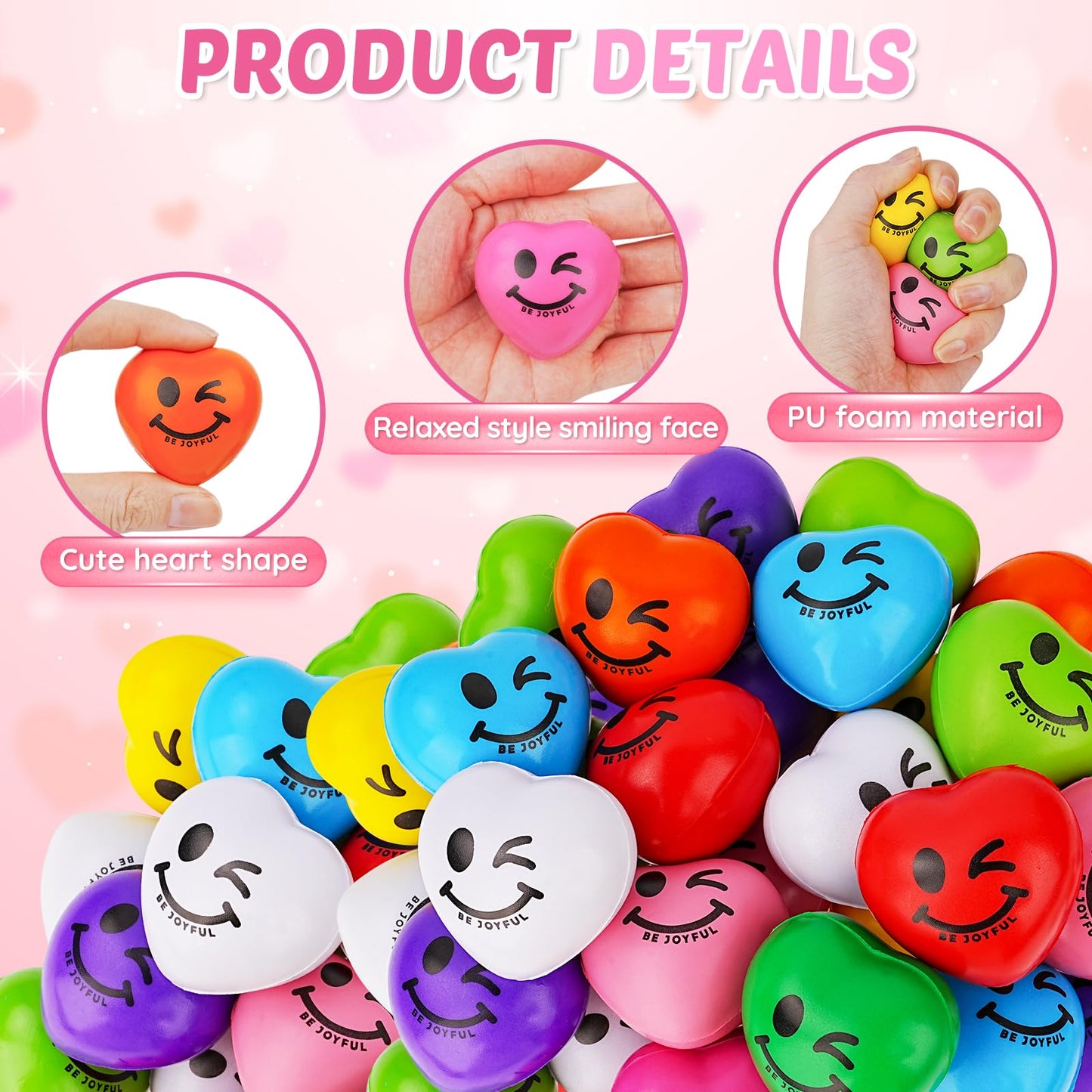 SHQDD Stress Balls, 100PCS Heart Stress Balls for Adults & Kids, Mini Foam Ball Stress Relief Toys, Fidget Anxiety & Anger Relief at Work/School/Home, Employee Benefits, Student Prizes, Party Favors