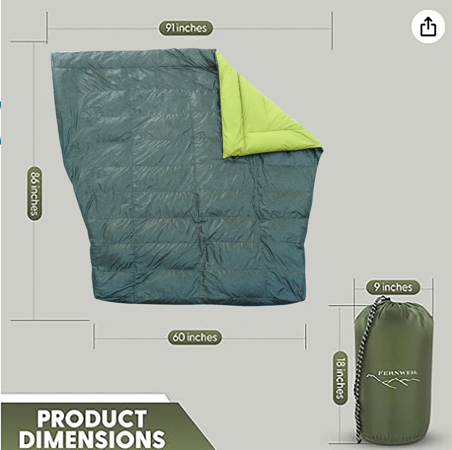 Two-Person Double Wide Sleeping Bag Top Quilt - 850 Down Ultralight Camping Blanket - 3.3 lbs, 30°F Rated, Water-Resistant Backpacking Quilt