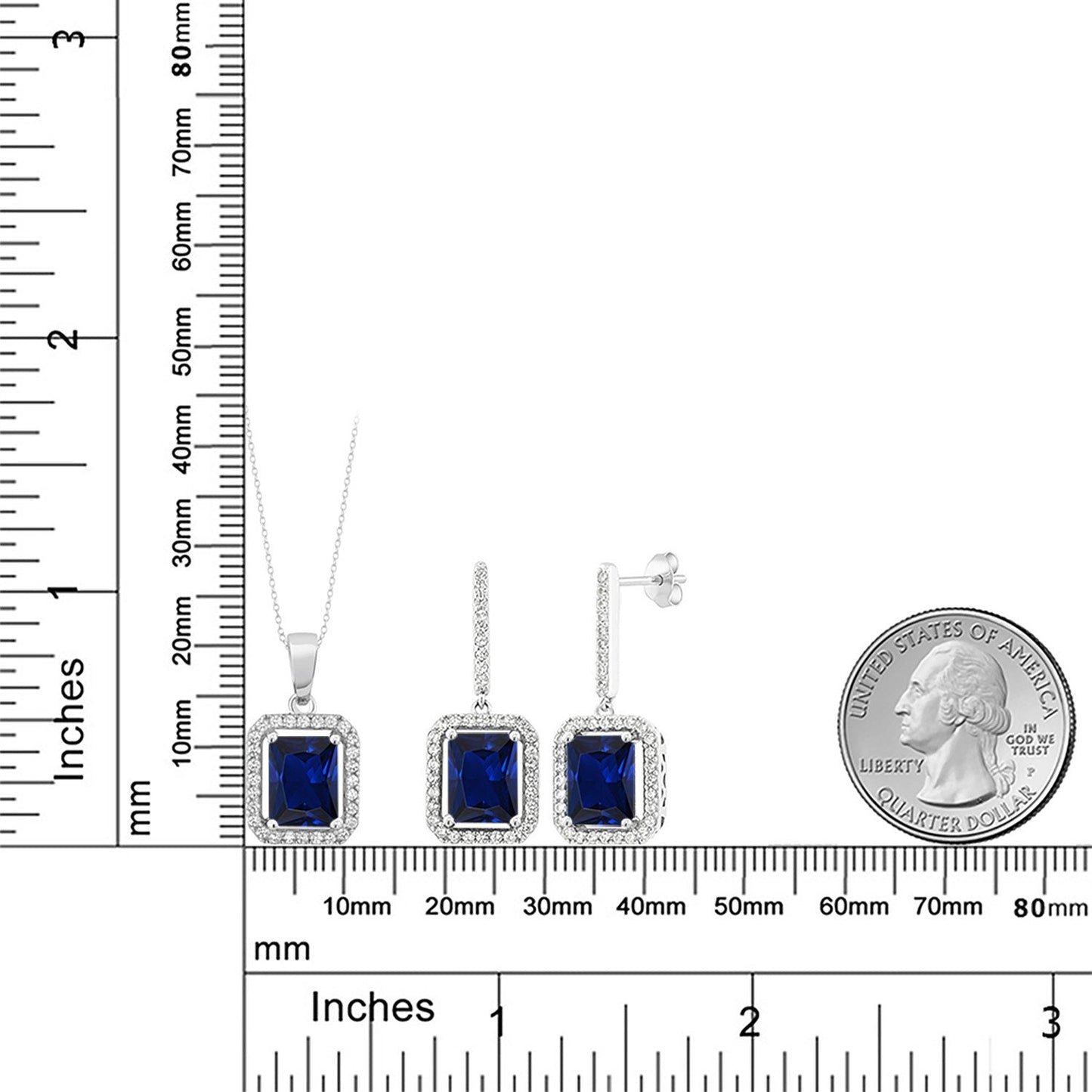 Gem Stone King 7-11 Cttw Gemstone Birthstone Pendant and Earrings Jewelry Set For Women | 925 Sterling Silver | Emerald Cut 9X7MM | With 18 Inch Chain | Fine Jewelry Gifts for Her Mom Women Wife
