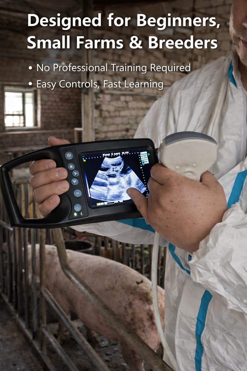 A8 Professional Veterinary Ultrasound Machine for Animal Pregnancy Check, Beginner-Friendly Handheld Scanner with 3.5MHz Waterproof Convex Probe, Clear Imaging for Dogs, Sheep, Pigs & Small Farms