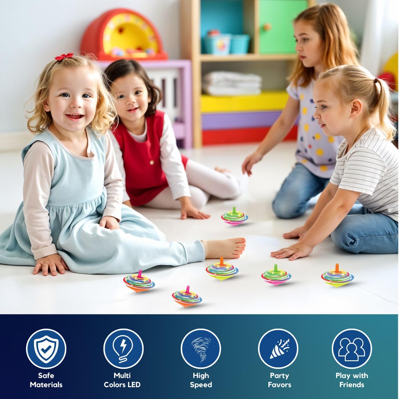 100 Pieces LED Light Up Flashing Mini Spinning Tops with Gyroscope - Kids Novelty Bulk Spin Toys Party Favors Bundle Pack Multicolored