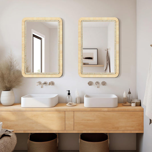ULIKE Rattan Mirror for Bathroom, 24x36 Inch Rectangle Rustic Farmhouse Wall Decor with Handmade Wicker Frame, Boho Mirror for Nursery Bedroom Living Room Entryway