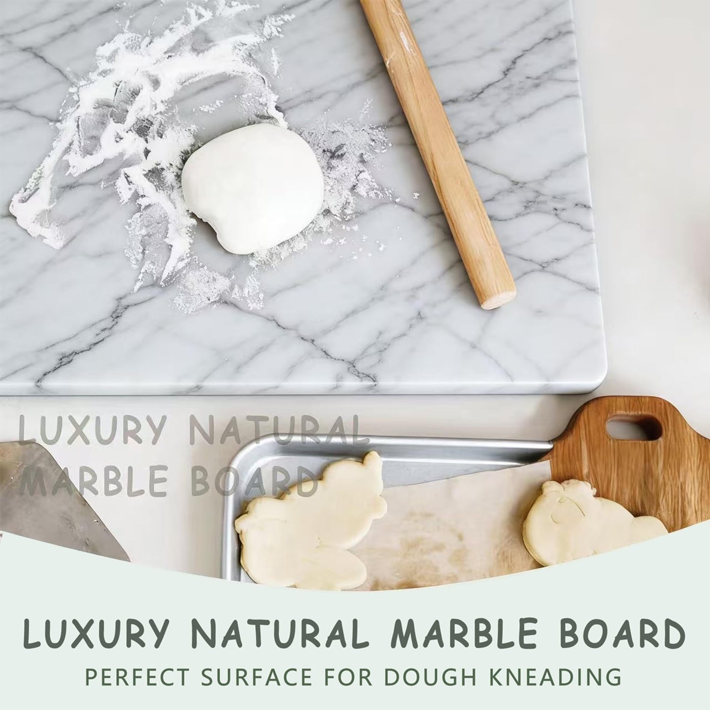 Carrara Marble Cutting Board for Kitchen, 24 x 20 Inch Extra Large Marble Pastry Slab, White Stone Cutting Board for Dough Kneading, Baking, Rolling, Cheese