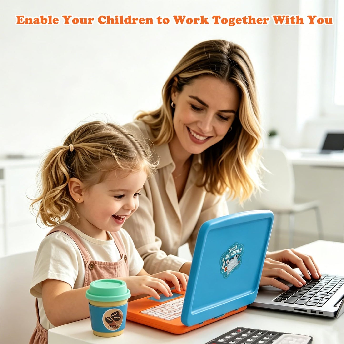 XIAPIA 10 Pcs Pretend Play Home Office Toys, Pretend Play for Toddlers 3-5-7, Pretend Play Sets with Kids Laptop, Pop-Up Calculator, Notebook, Watch, Coffee & Plant, Birthday Gift for 3 4 5 6 7 Year