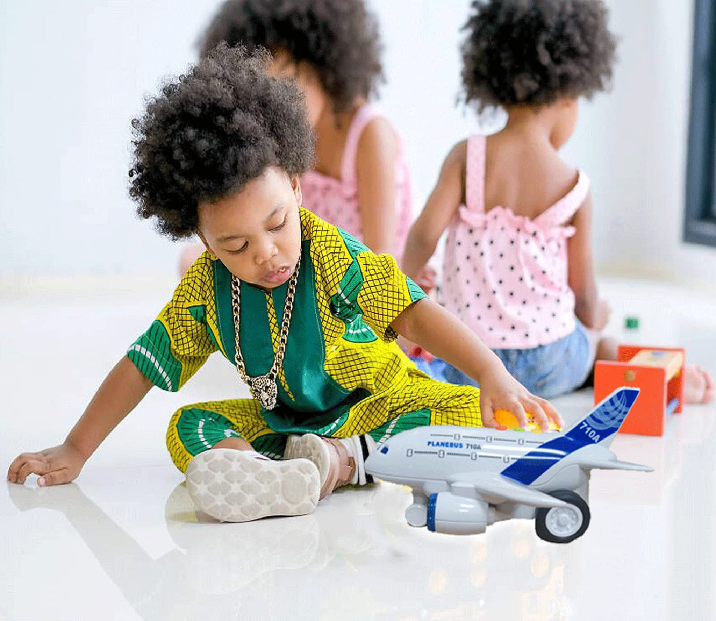 OCCAFY Airplane Toys for Toddlers,Friction Powered Toy Plane for Kids,1:200 Scale Aircraft with Flashing Lights and Sounds for Boys & Girls,Toy Vehicles
