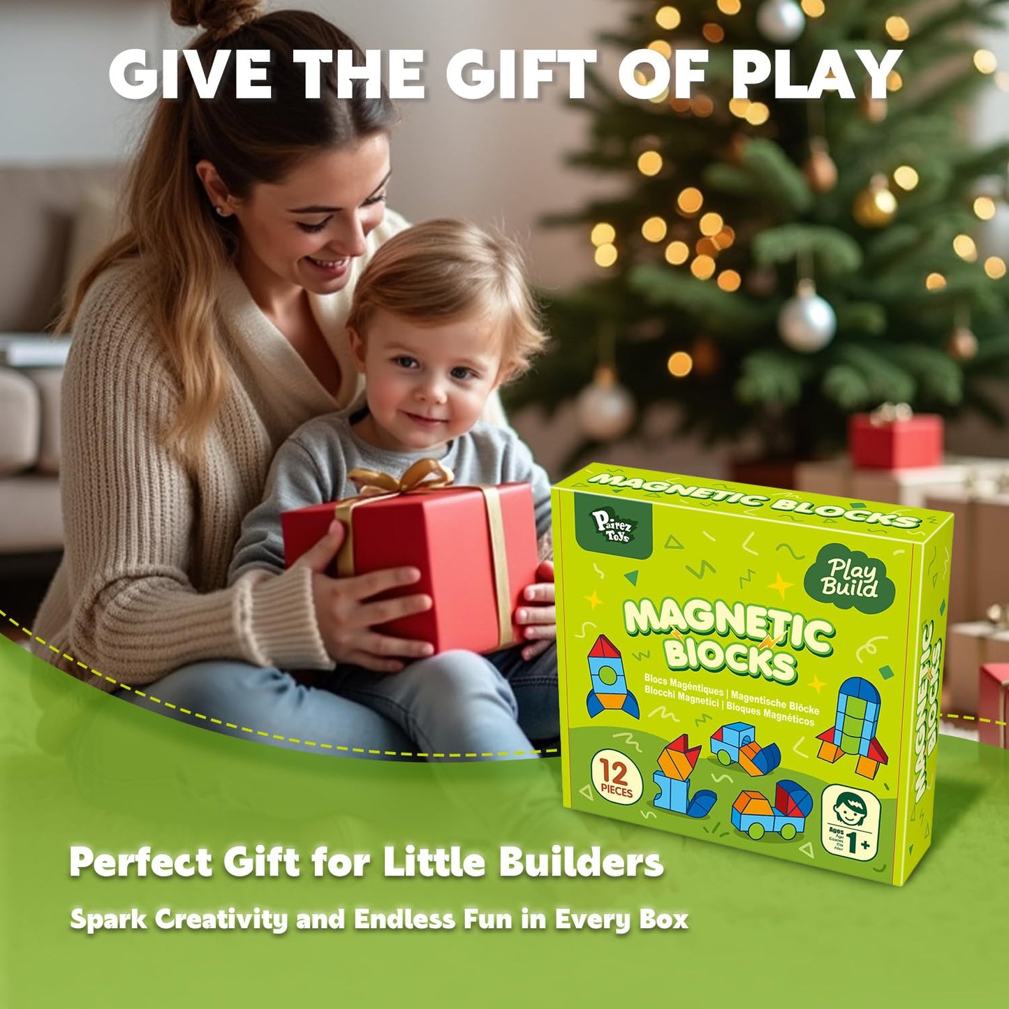 Pairez Toys Magnetic Building Blocks, Large Magnetic Blocks for Kids Ages 1-3, 3D Geometric Shapes Stacking Blocks Set, Montessori Sensory Toys for Toddlers, Boys & Girls (12pcs)