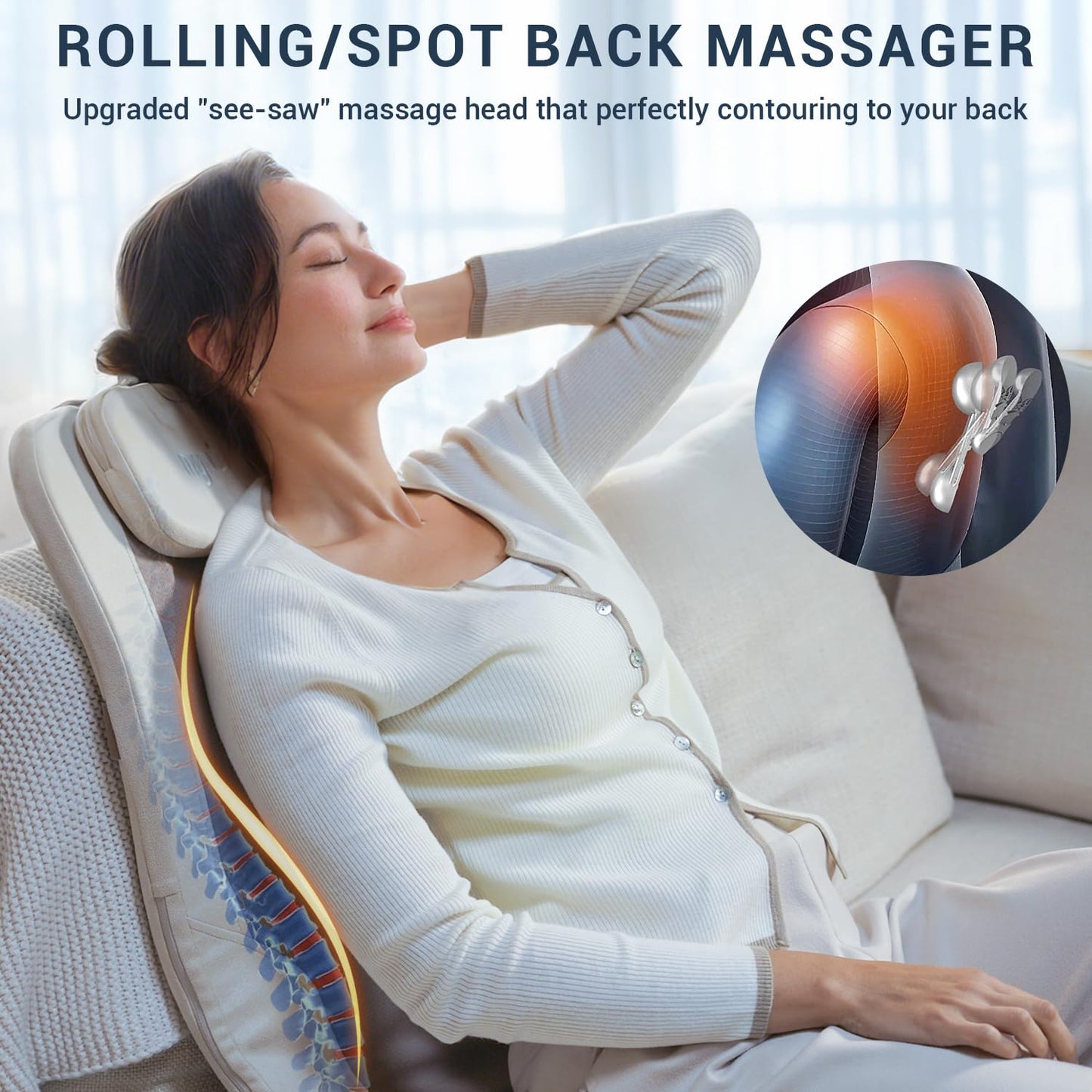 Mynt FSA Eligible HSA Approved Back Massager, Chair Massager with Soothing Heat, Flexible Massage Chair Pad with Soft S-Curve Longer Track Adjustable Pillow for Diverse Body Contours, Christmas Gift