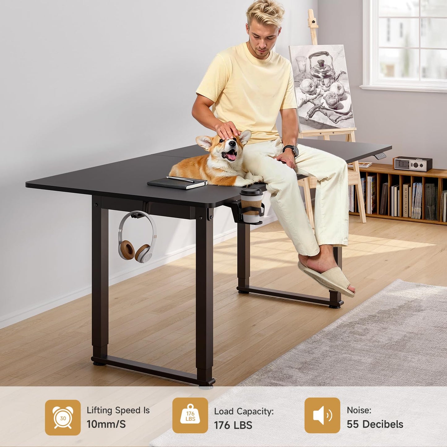 Height Adjustable Electric Standing Desk 71x32 Inches Rectangle Sit Stand Up Desk with Dual Motor and Memory Preset Home Office Computer Desk, Black