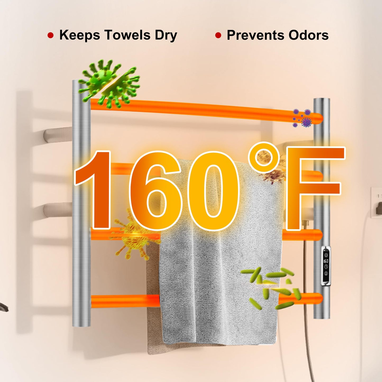 BLARALA Heated Towel Racks for Bathroom, Wall Mounted Electric Towel Warmer Racks with Timer & Temperature Control, Stainless Steel Towel Heater for Bathroom, Brushed (Round-Brushed Silver, 4 Bars)