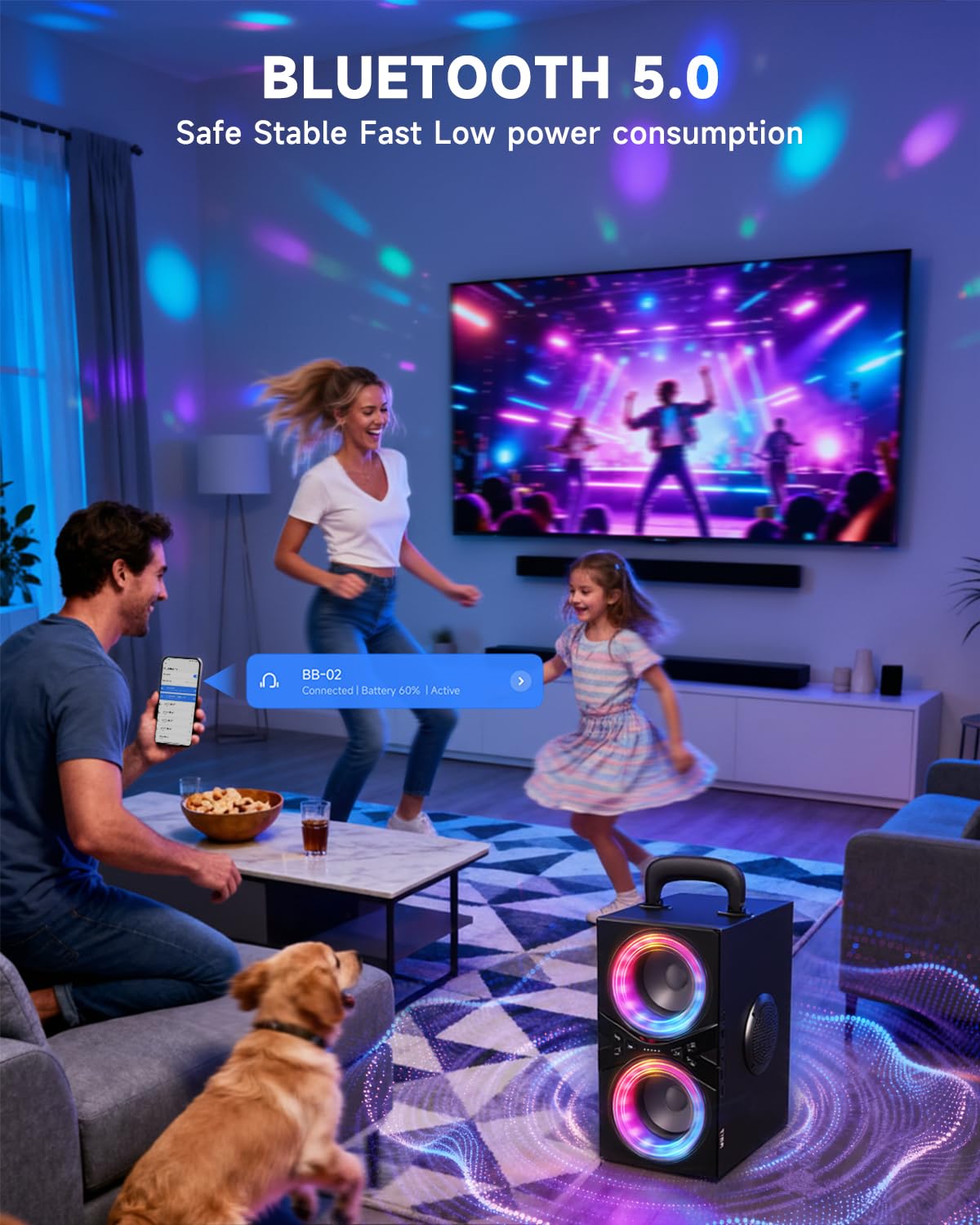 YIER Party Bluetooth Speaker:80W Peak Large Stero Sound for Outdoor,Deep Bass,TWS,Loud with Lights,Portabe Wireless Big Speakers with Long Playtime,House,Projector,Movie