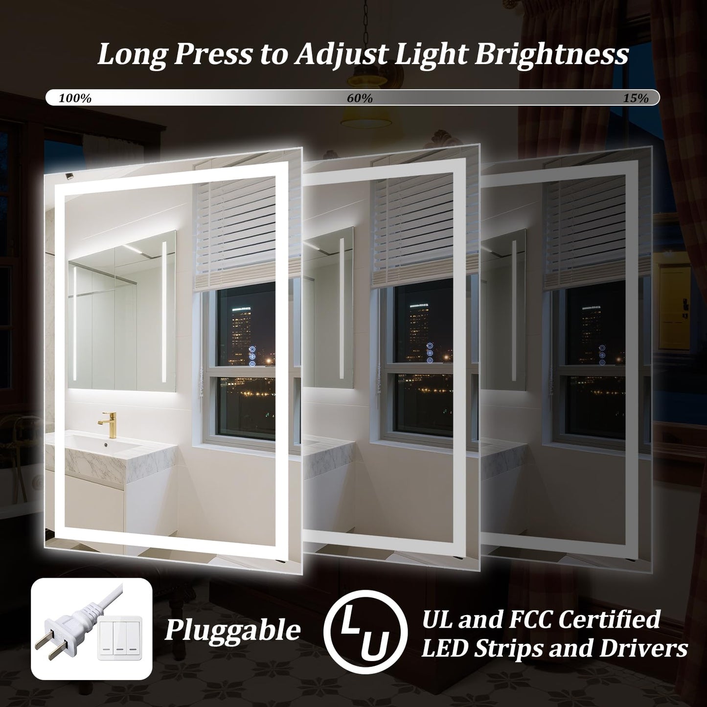 VETROVUE 36"x30" Smart LED Bathroom Mirror - Dimmable Brightness, Backlit & Frontlit Lighting, 3 Color Modes, Anti-Fog, Memory Function, Wall Mounted Lighted Vanity Makeup Mirror