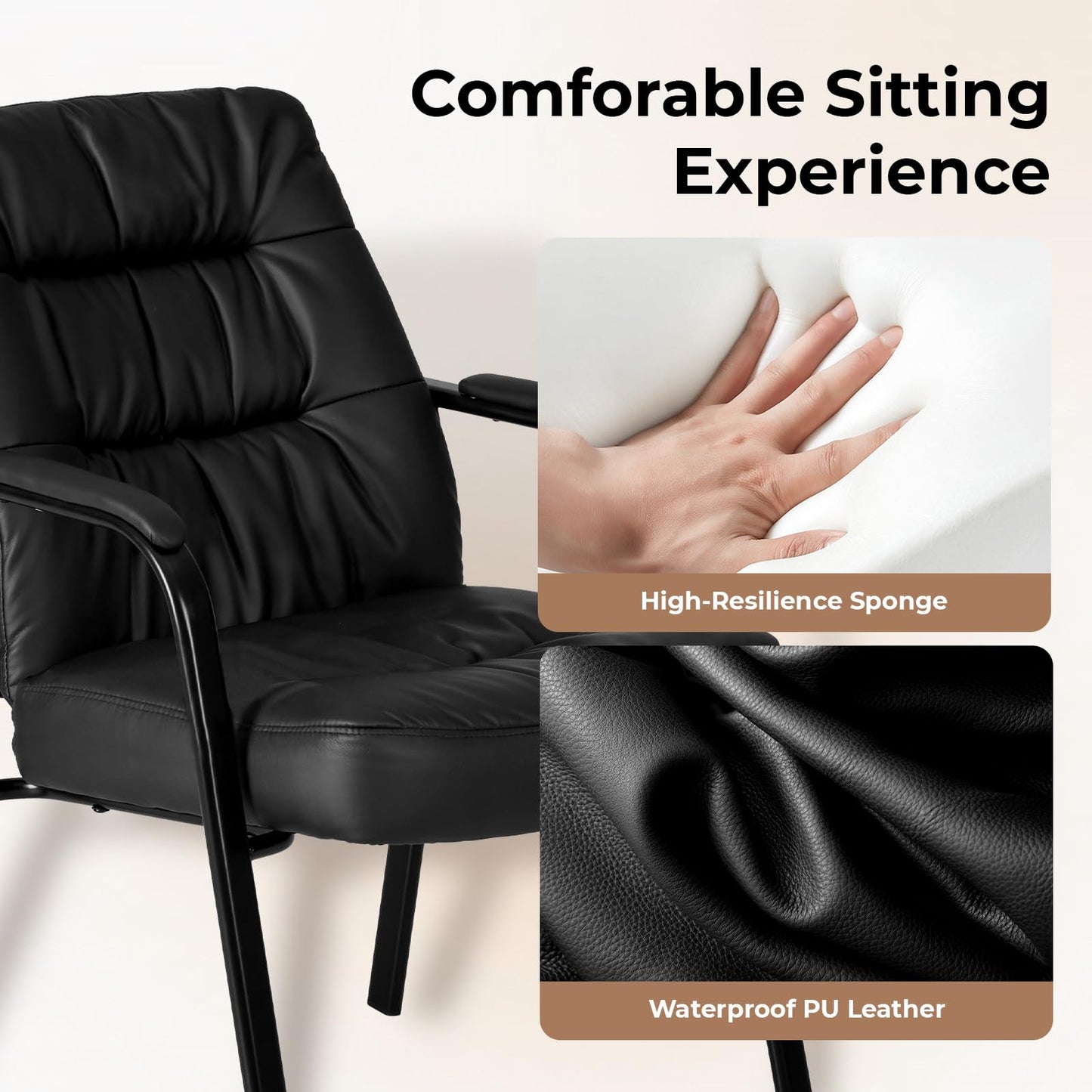 OLIXIS Office Guest Reception Chair, Ergonomic PU Leather Executive Conference Waiting Room Desk Chair with Padded Armrest, Black(1 Pcak)