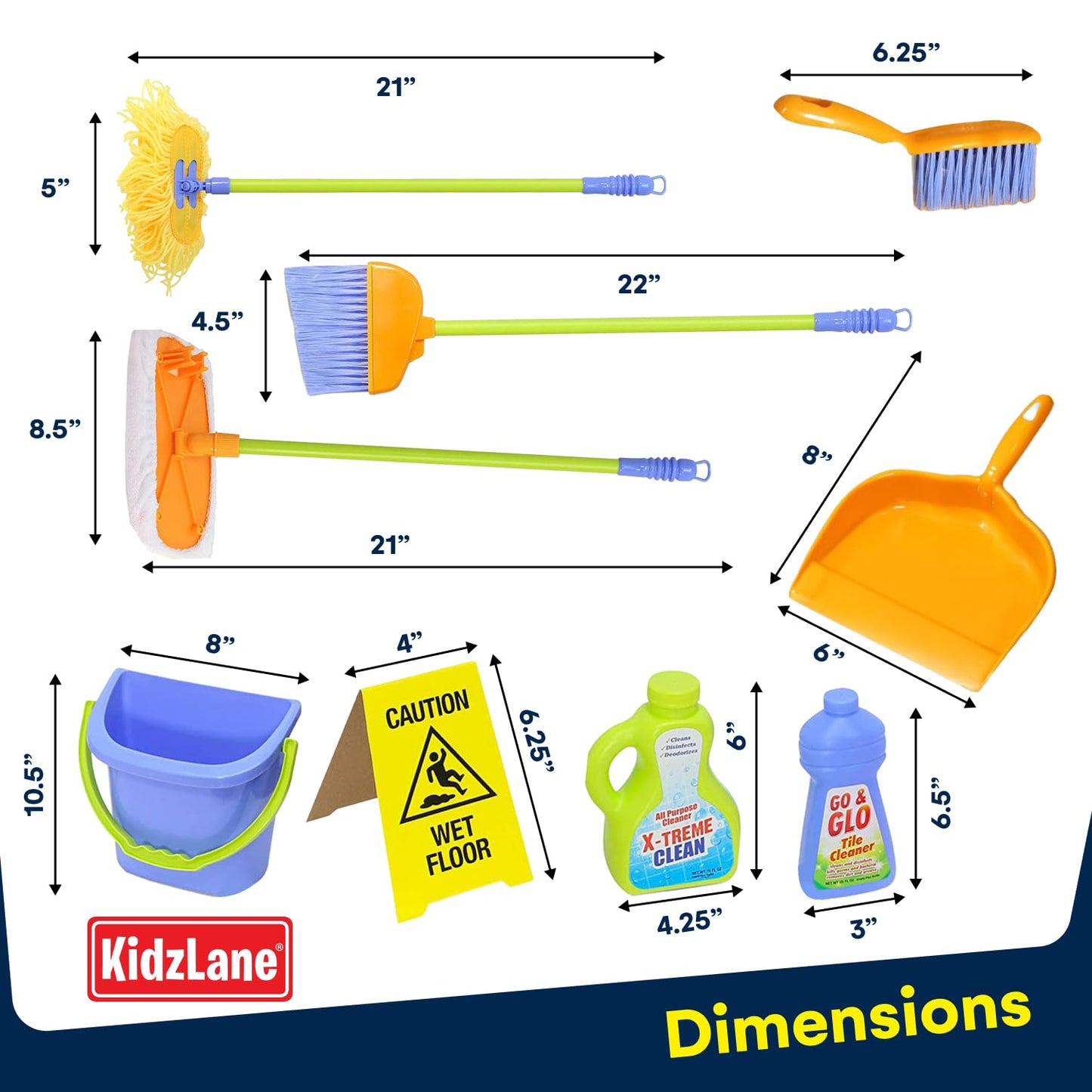 Kidzlane Kids Cleaning Toy Set - Toddler Cleaning Set with Realistic Broom, Mop, and Dustpan with Wet Floor Sign and Cleaning Tools - Kids Broom Set for Ages 3 and Up - Fun Playtime for Boys and Girls