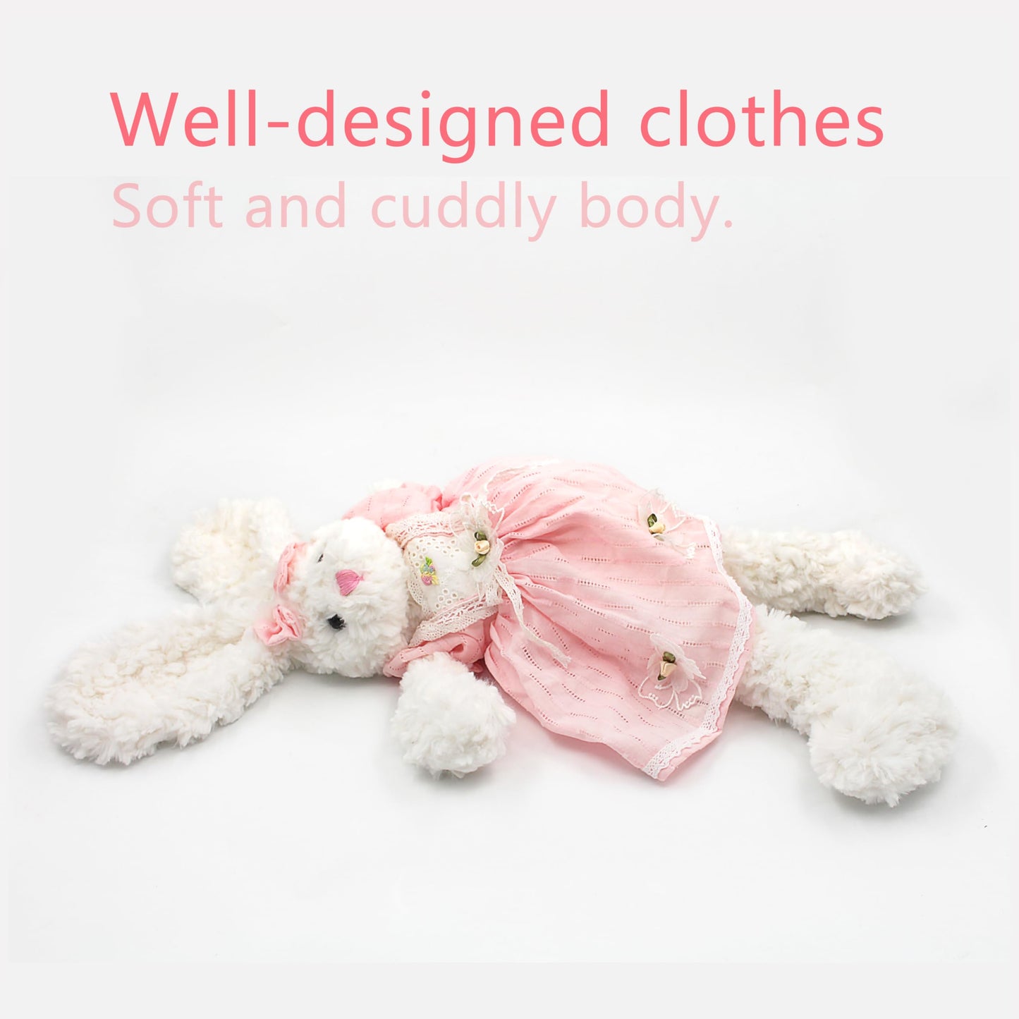oits cute Floppy Bunny Stuffed Animals in Dress for Baby Girls Plush Toys 18 Inch (Pink Retro Dress)