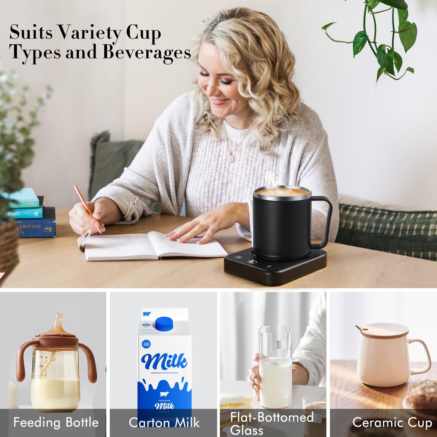 Waipfaru Coffee Warmer & Mug Set for Desk, Heated Cup With Auto Shut Off, Electric Self Heating & 3 Temperature Control Smart Mug for Office, Home and Travel, Black