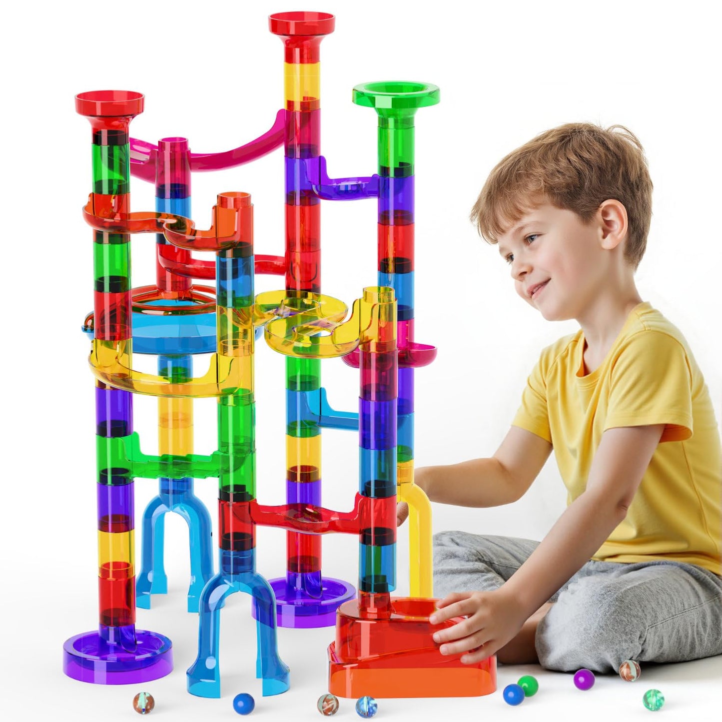 Ifollower Marble Run, 109Pcs Marble Maze Game Building Toys for Kid, Upgrade Mable Track Race Construction STEM Learning Toy, Birthday for Boys Girls Aged 3-12