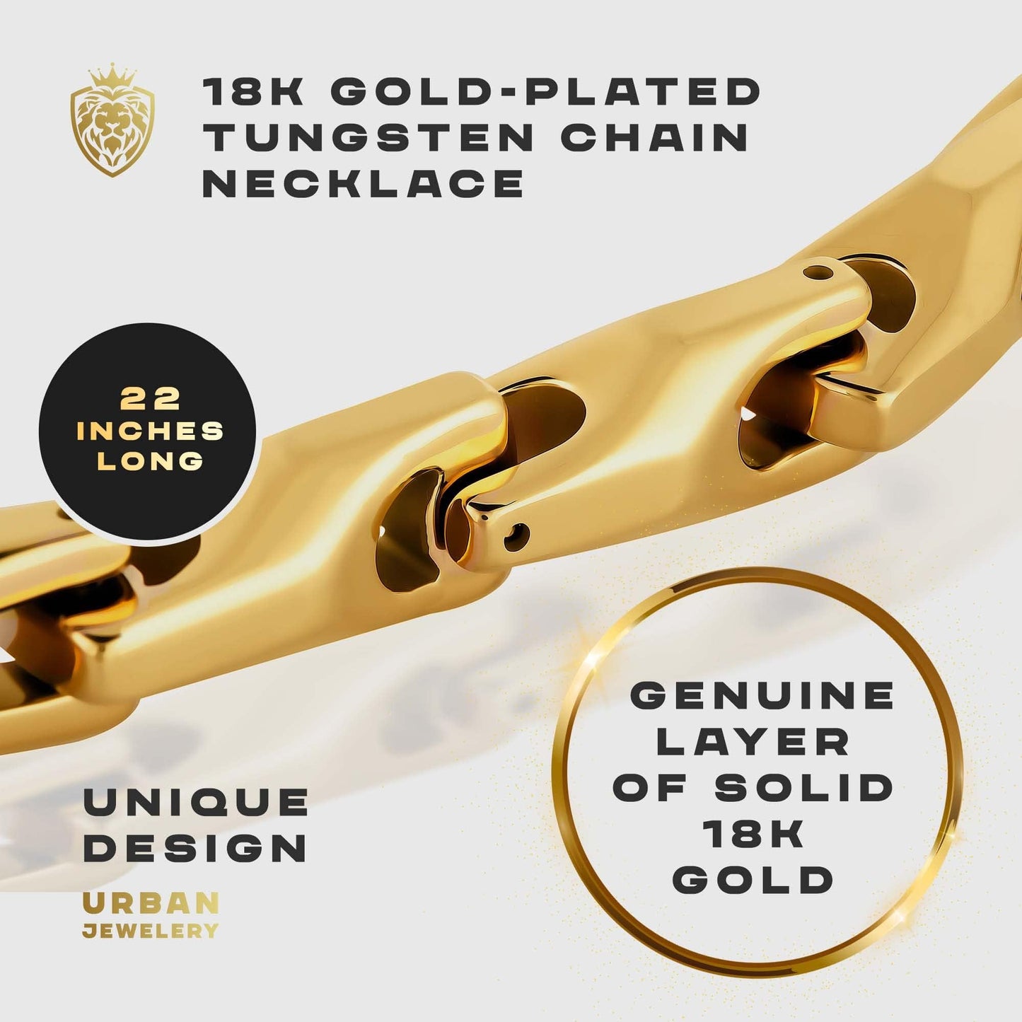 Men’s Gold Bracelet & Necklace Set - 9" Tungsten Carbide Bracelet + 22.4" Snake Link Chain, 18K Gold Plated, Heavyweight Jewelry for Men, Scratch-Resistant, Gift Box Included