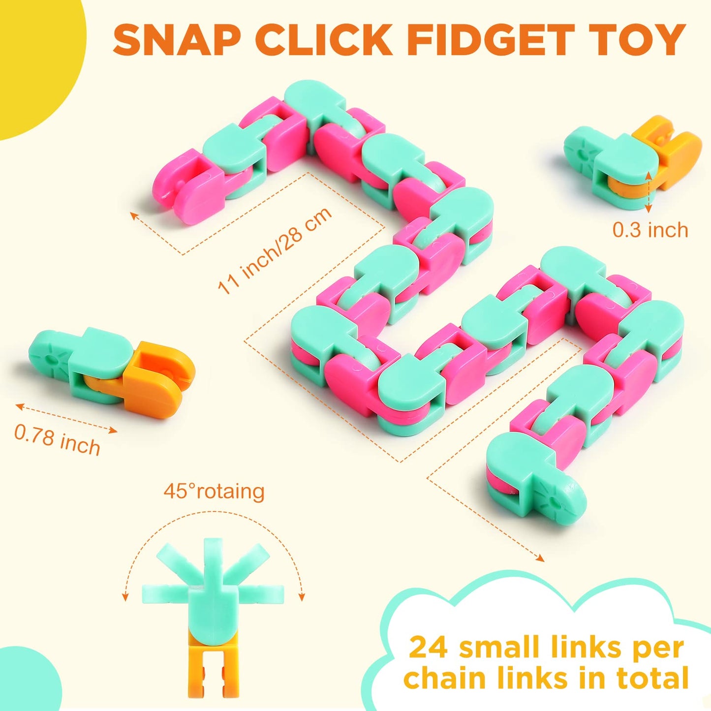 Sotiff 60 Pieces Wacky Track Fidget Toy Fidget Wacky Tracks Snap Colorful Snake Toys Gifts for Kids Adult Autism Stress Relief Therapy Toys Keeps Mind Focused(Classic Color,24 Links)