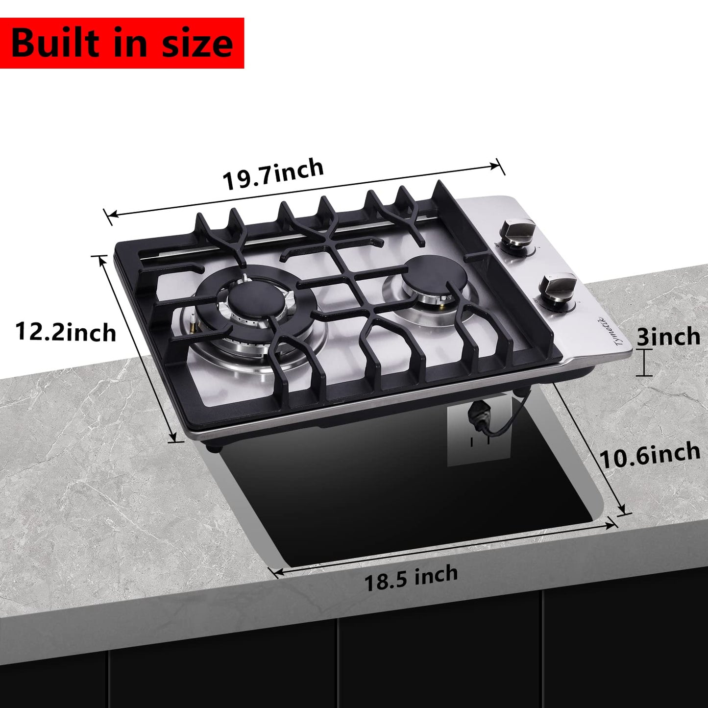 Gas Cooktop 12 Inch, 2 Burners Gas Stovetop Built-in Stainless Steel Gas Stove Dual Fuel LPG/NG Convertible Gas Hob for RVs, Apartments, Outdoor