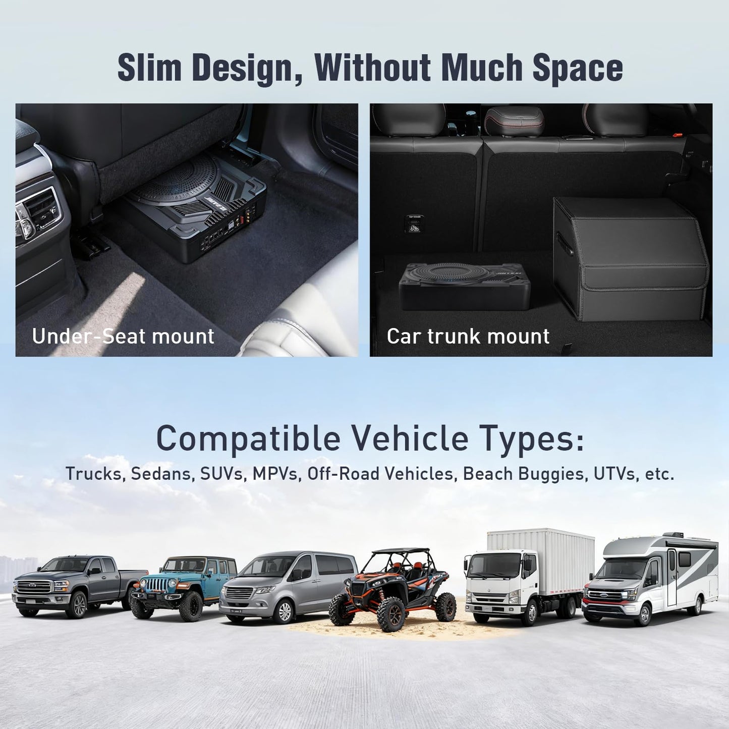 JinYeZi 10" 1200W Under Seat Subwoofers with Amp, Class D MOSFET Amp & Efficient Heat Dissipation Design, Independent Control for Low-Pass Filter/Gain/Bass Boost, Suitable for Trucks/SUVs/Jeeps/MPVs