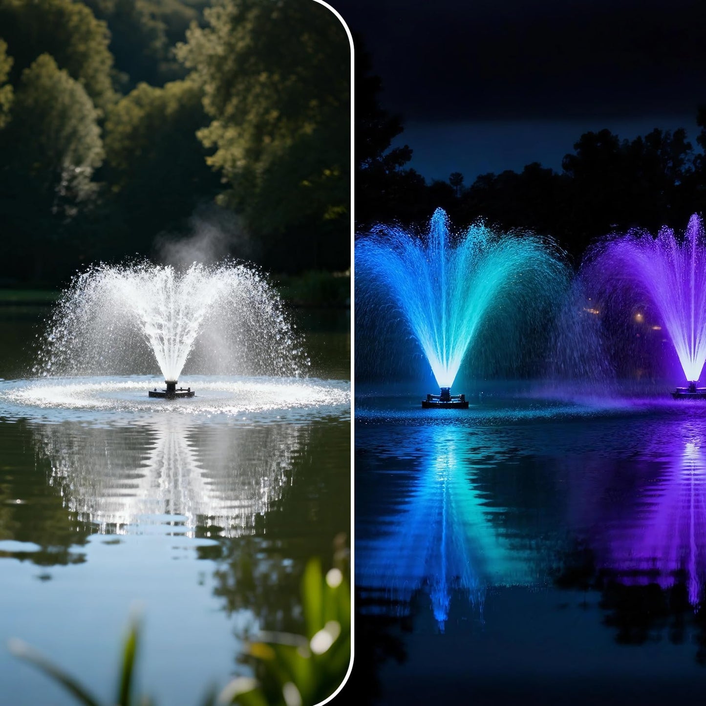 MEISHUNDA Pond Fountain Aerator,1HP 750W 110V Floating Pond Fountain Pump with Timer and 100FT Power Cord (4 LED Light, 1)