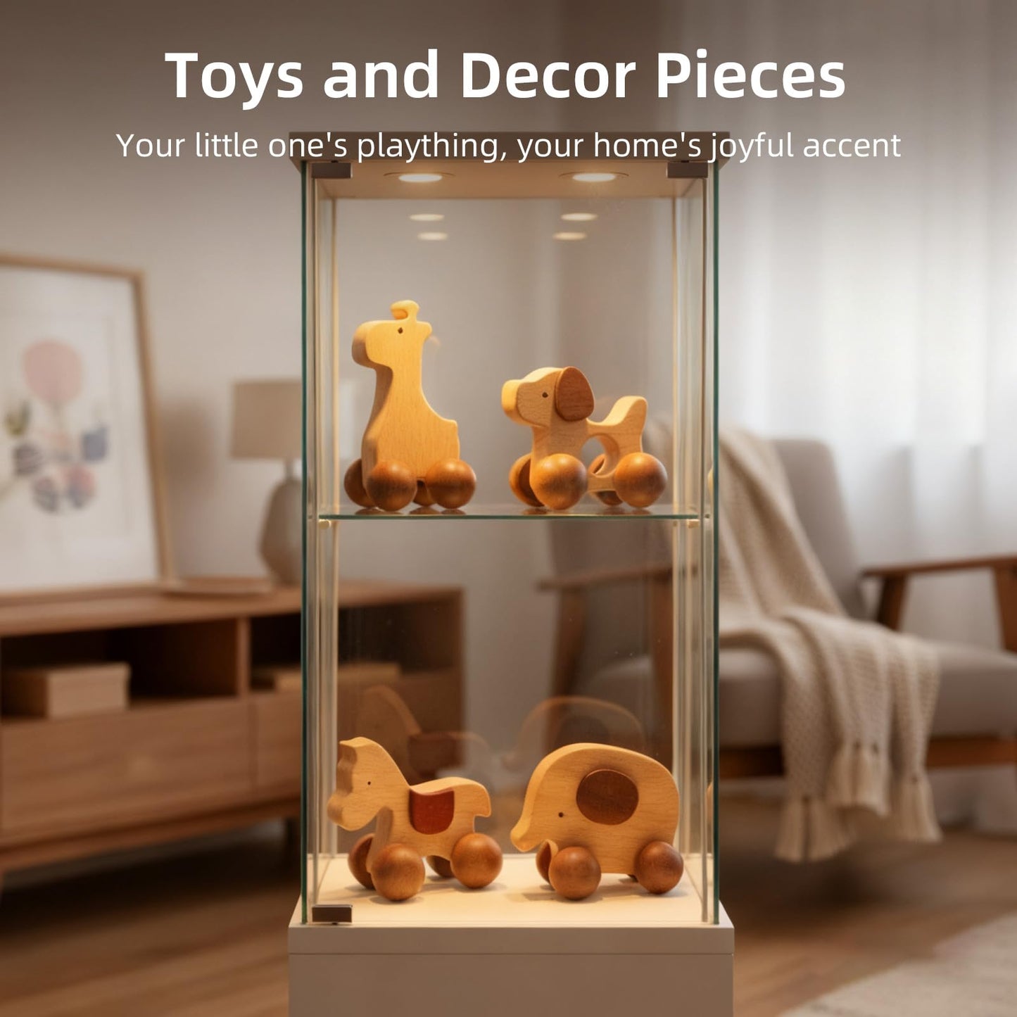 DadCarved Baby Push Car Montessori Toys, 4PCS Wooden Animal Toy Vehicles for Toddlers, Natural Wood Infant Car Toys (Puppy, Elephant, Pony, Giraffe) for Gift and Decor