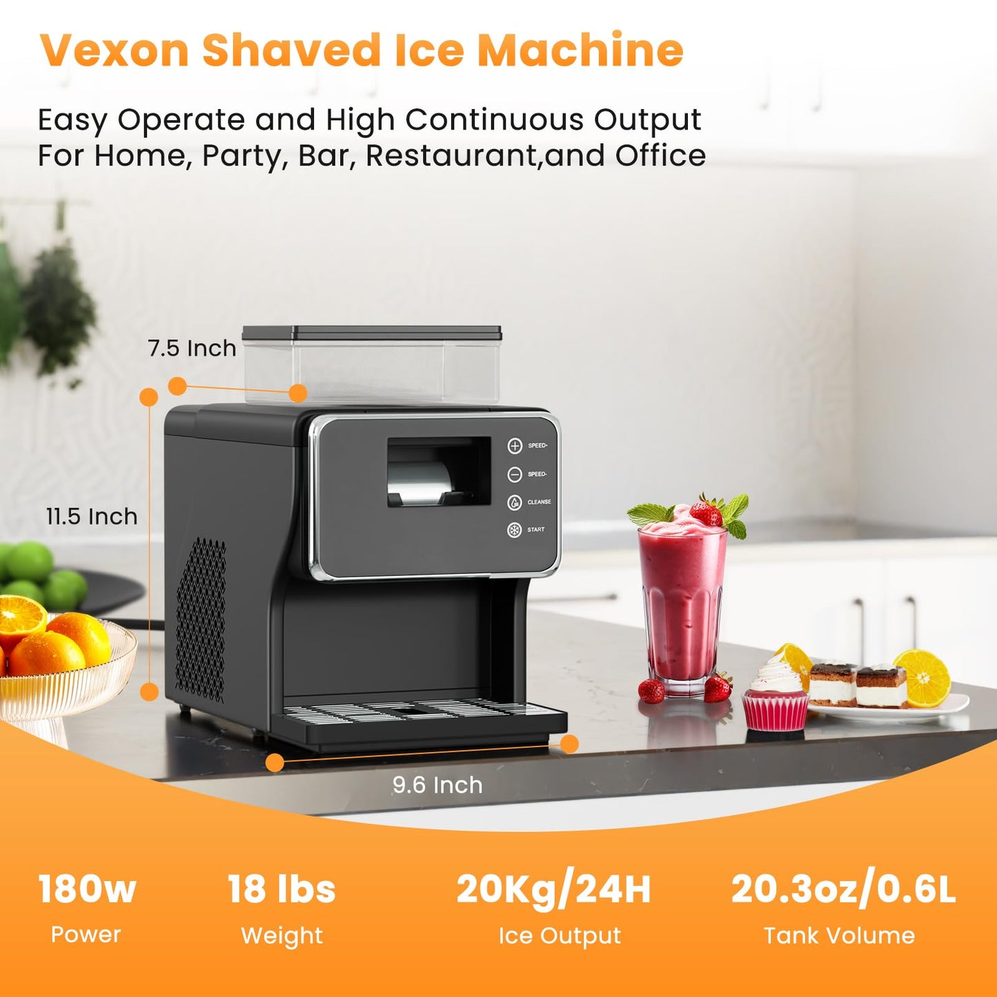 Snowflake Ice Machine, 180W Multi Shaved Ice Maker Machine, Ice Cream Maker for Home, Bar, Office, 0.6L/21 Ounce Slushie Maker, Homemade Shaved Ice, Slush, Milkshakes, 30s Fast Cooling