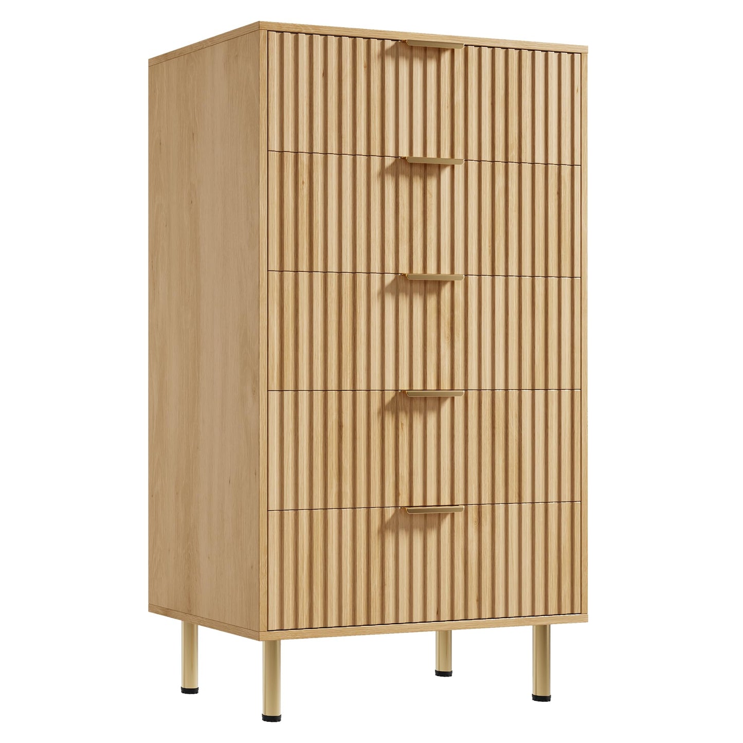 GarveeHome 5 Drawer Dresser for Bedroom, 48 in Tall Modern Chest of Drawers with Deep Drawers and Wide Top, Fluted Wooden Dresser Organizer for Living Room, Hallway, Kids Room, Natural
