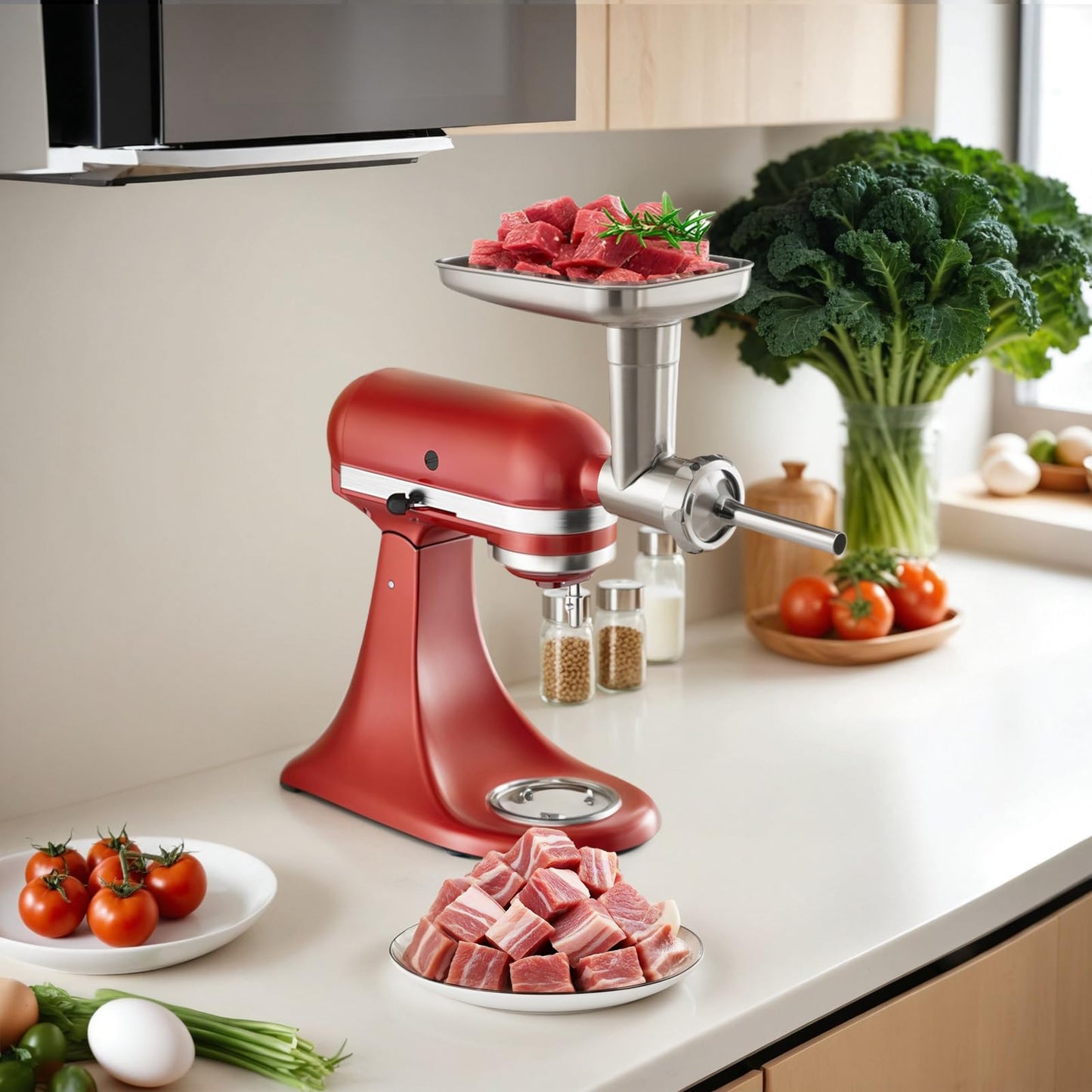 EZATO Stainless Steel Meat Grinder Attachments for KitchenAid, Sausage Stuffer, Compatible with KitchenAid Stand Mixer of All Models, Dishwasher Safe