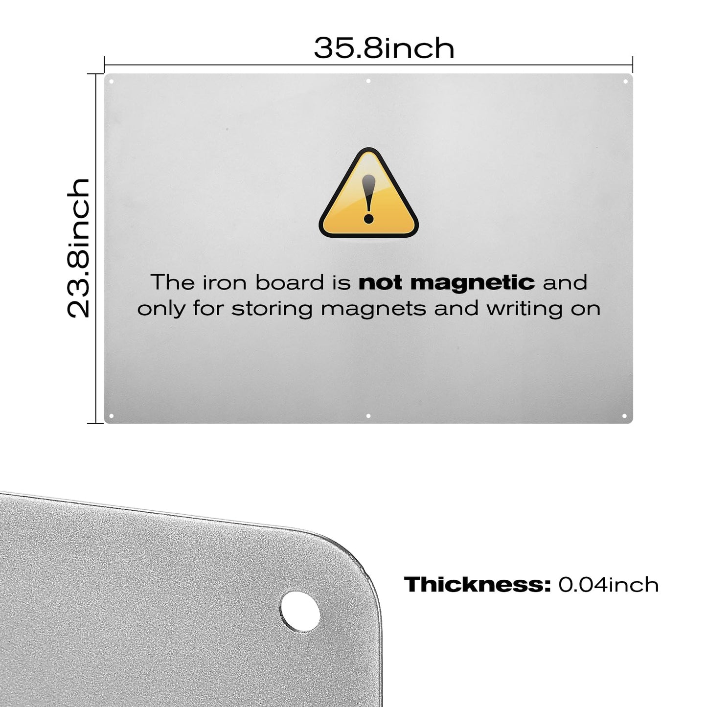 Jofiterm 24" x 36" Magnetic Board, Silver Magnet Bulletin Board to Display Magnetic Letters, Metal Board for Wall, Refrigerator Photo, with Dual Lock Tape and Screws, Marker Pen