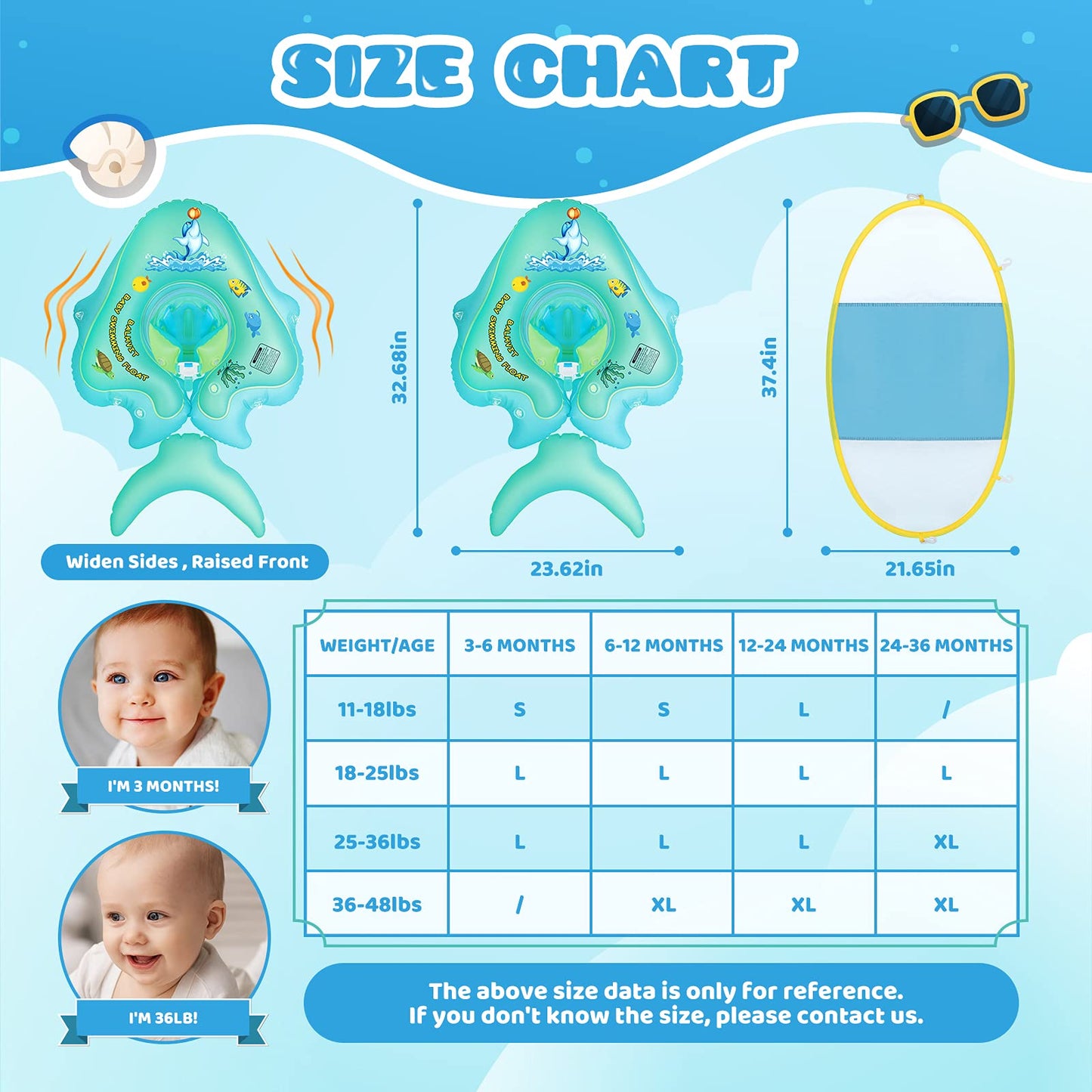 No Flip Over Baby Pool Float with Canopy UPF50+ Sun Protection, Sponge Safety Support Bottom, Fun Gifts Water Toys Accessories Inflatable Baby Swim Floats for Pool 3-36 Months