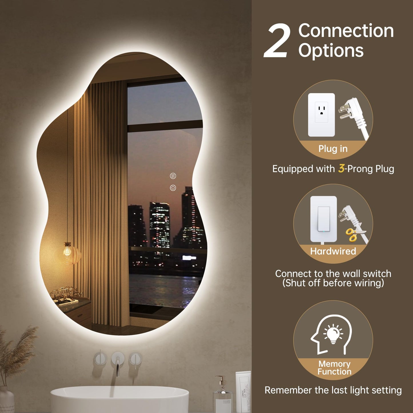 LOVESPEJO Irregular Backlit Mirror Bathroom 40x24 Inch, Asymmetrical Cloud LED Bathroom Mirror with Lights, Fogless, Dimmable, 3 Color Changing, Shatterproof
