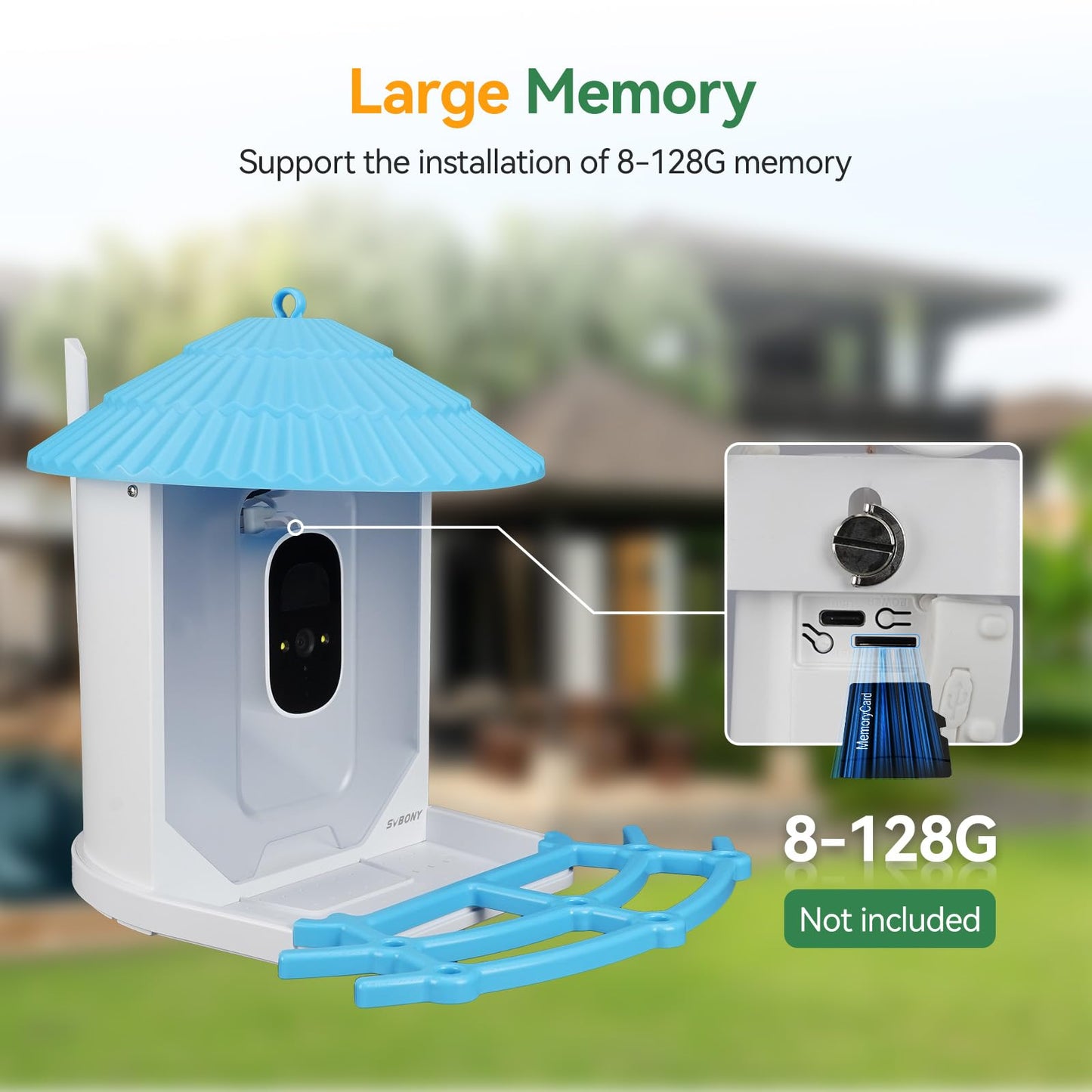 SVBONY SC101 Smart Bird Feeder with HD Camera, AI Bird Identification,High Resolution, Live Stream via WiFi, Auto Capture Videos,Weatherproof, Outdoor Backyard Feeder