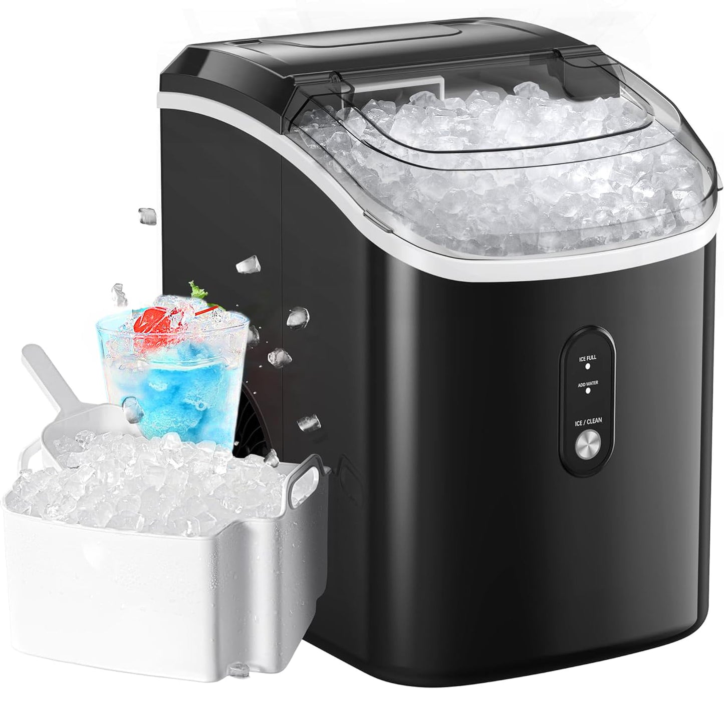 Nugget Ice Makers Countertop, Pellet Ice Machine with Self-Cleaning Function, Nugget Ice Machine Produces 33 lbs of Chewable Ice in 24 Hours, Sonic Ice Maker Perfect for Home Kitchens Party Camping