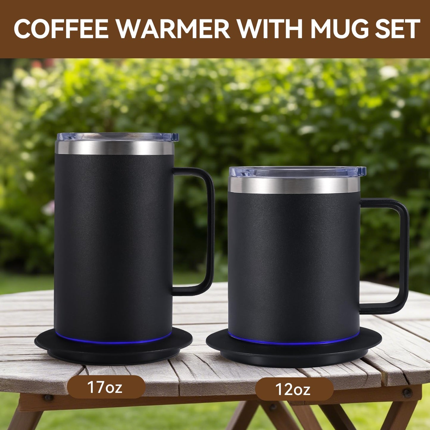 Smart Electric Heated Mug with 10Hrs Auto Shut Off, Coffee Warmer with Mug Set, USB Powered Self Heating Coffee Cup 12oz-Black