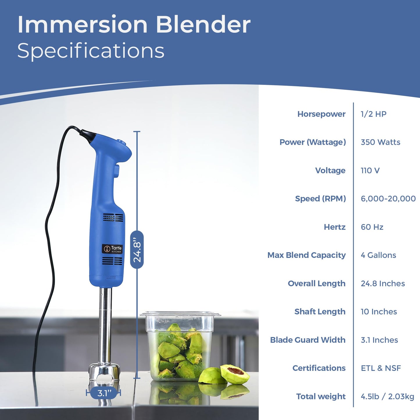 TK Tartle Kitchen Commercial Immersion Blender, Hand Held Blender, 350W 4000-20000RPM, Stainless-Steel, 10 inch Removable Shaft with Variable Speed -2025 upgrade