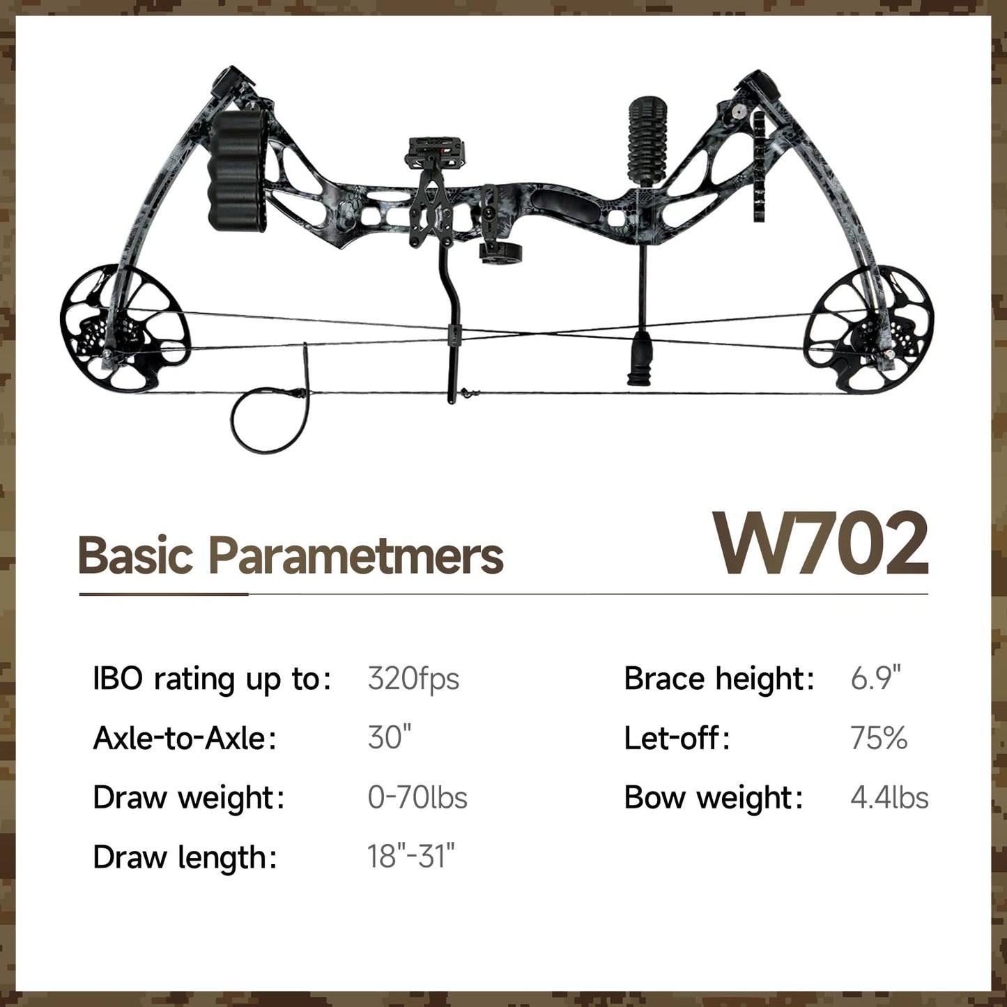 Wuxlisty Compound Bows Draw Weight 30-70lbs Ready to Shoot, Bow and Arrow Set for Adults, Archery Hunting Bow Set Come with All The Accessories (Camo)