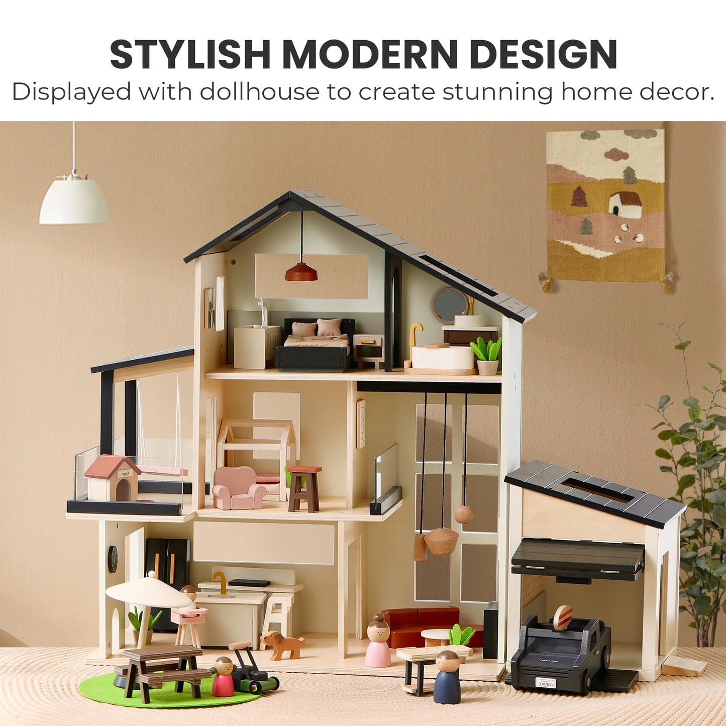 Doll House，Wooden Dollhouse People Set，Wooden Dollhouse Garage Set