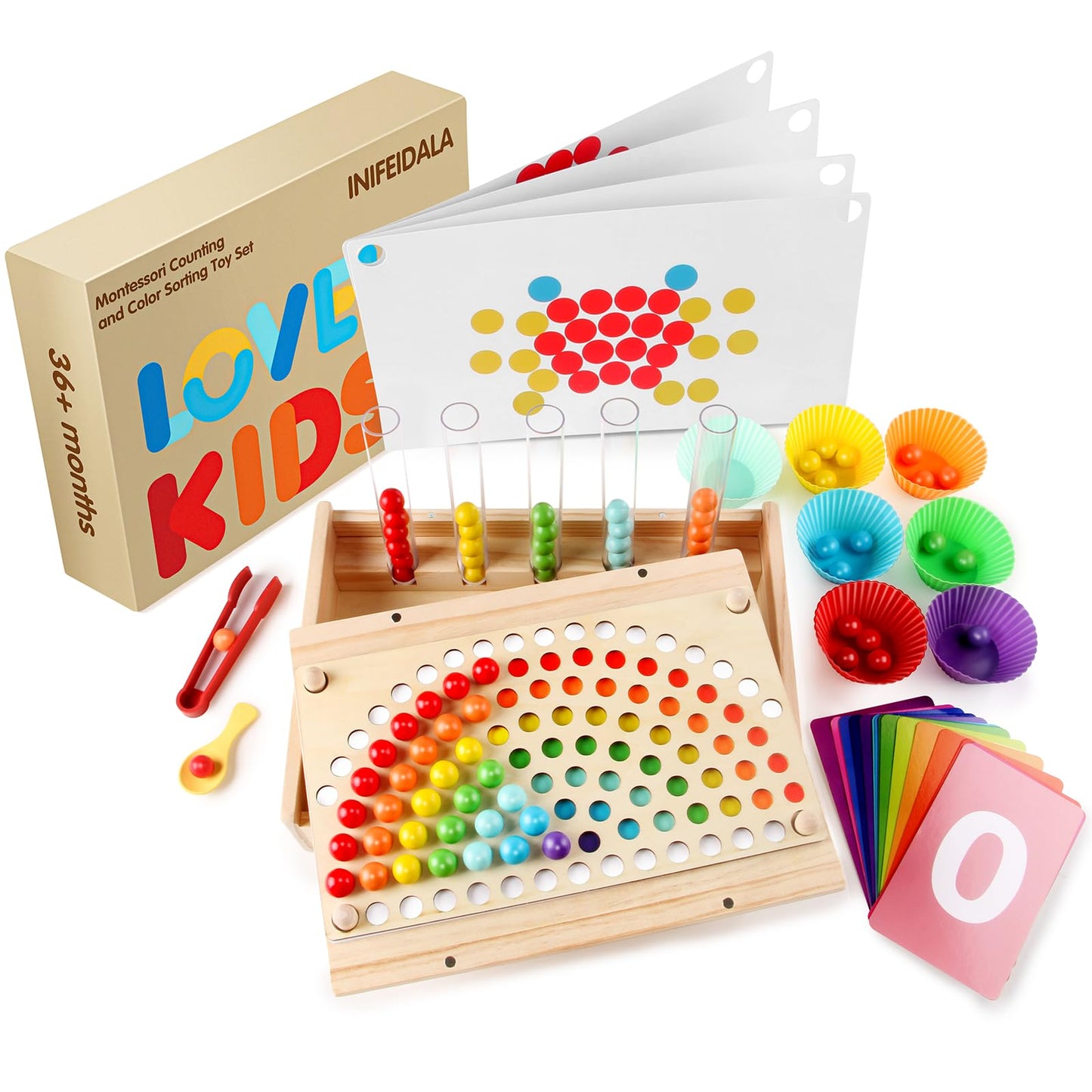 Wooden Peg Board Bead Game-Montessori Wooden Farm Sensory Toddler Toys