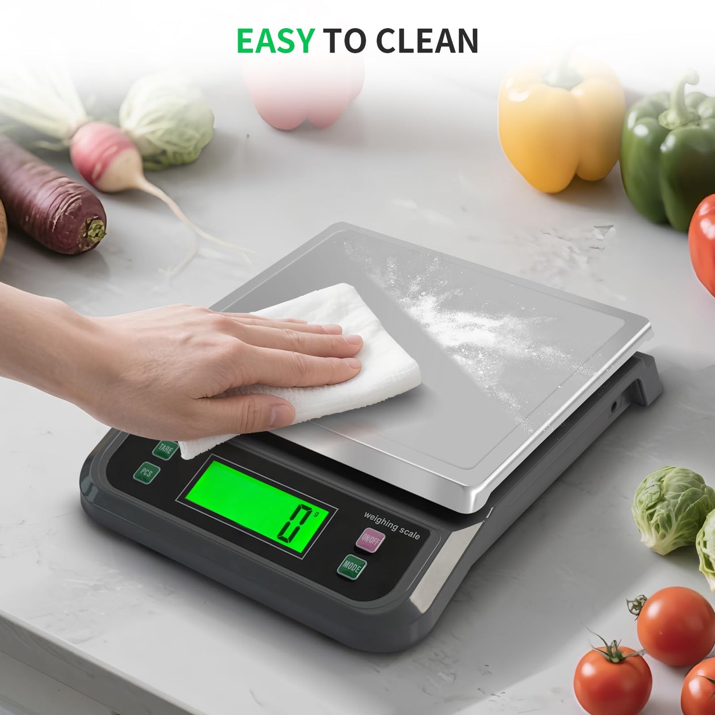 Large Food Scales for Kitchen 88lbs/40kg Digital Food Scale with Tare and PCS Funtion Stainless Stee Tray Baking Scale for Cooking with Adapter, 6 Unit (Grey, 40kg)