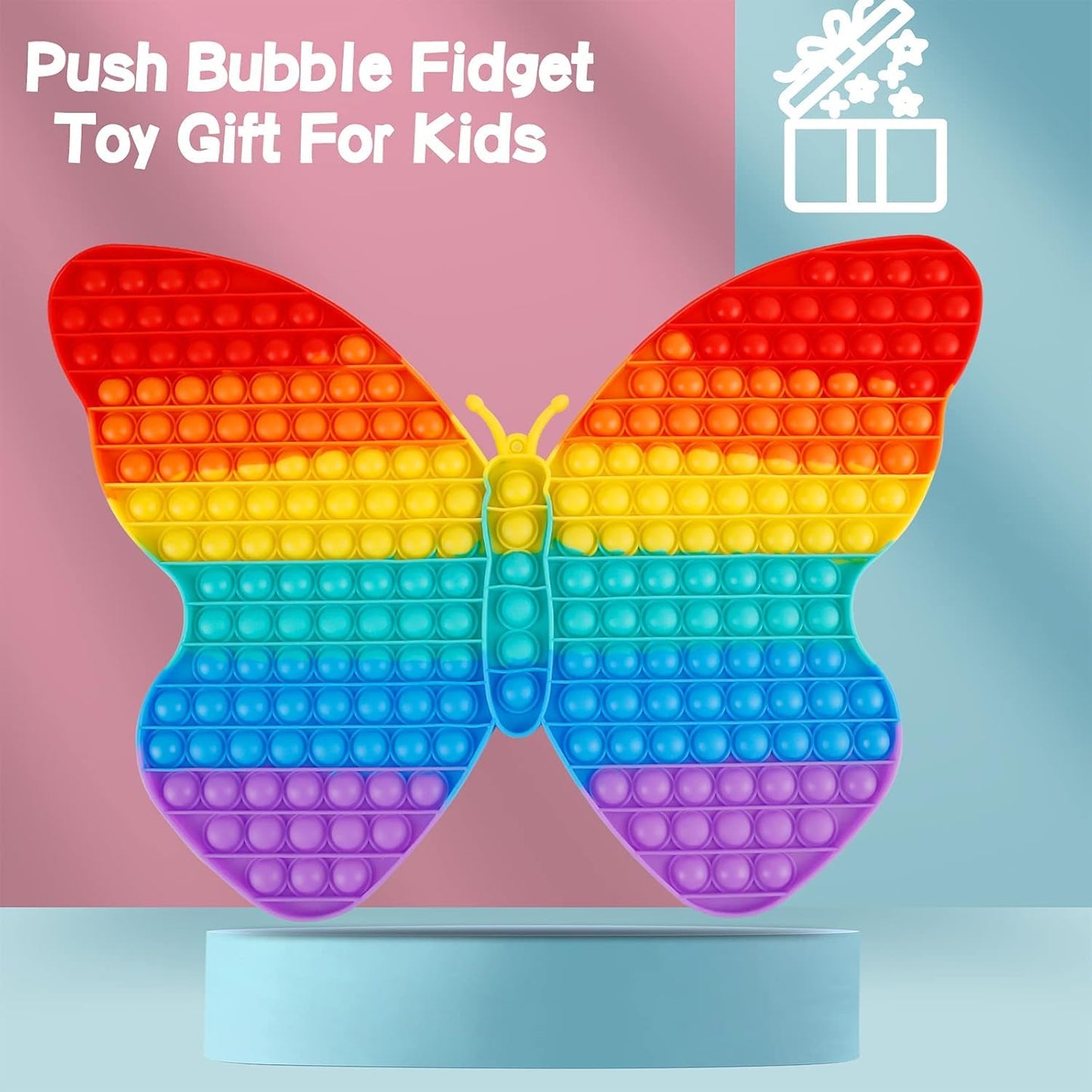 Giant Fidget Toys for Kids, 19 Inch Jumbo Extra Large Butterfly Push Bubble Sensory Toy Super Big Huge Fidgets Mega Stress Reliever Gifts Classroom Tool for Girls Toddlers